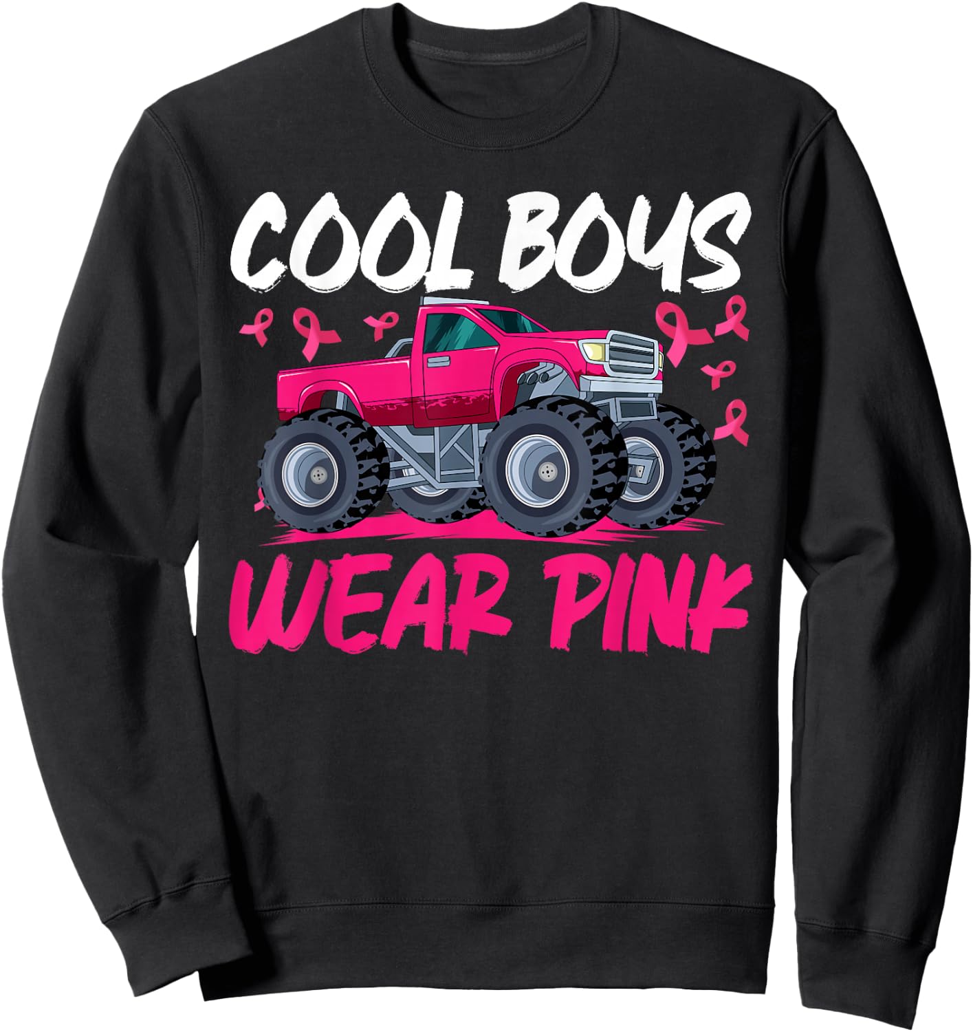 Monster Truck Breast Cancer Awareness Cool Boys Wear Pink Sweatshirt - Sweatshirt | Black