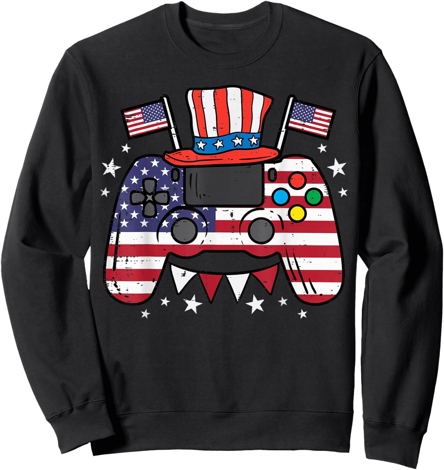 4th of July Video Gamer US Flag Gaming Patriot Boys Kids Men Sweatshirt - Sweatshirt | Black
