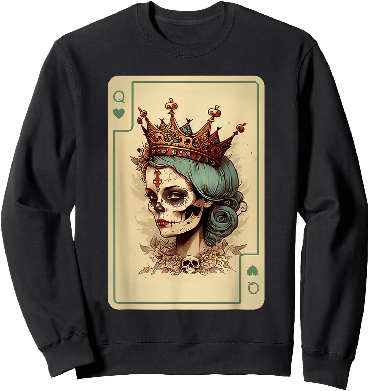 Queen of Hearts Gothic Poker Card Game Halloween Creepy Sweatshirt - Sweatshirt | Black