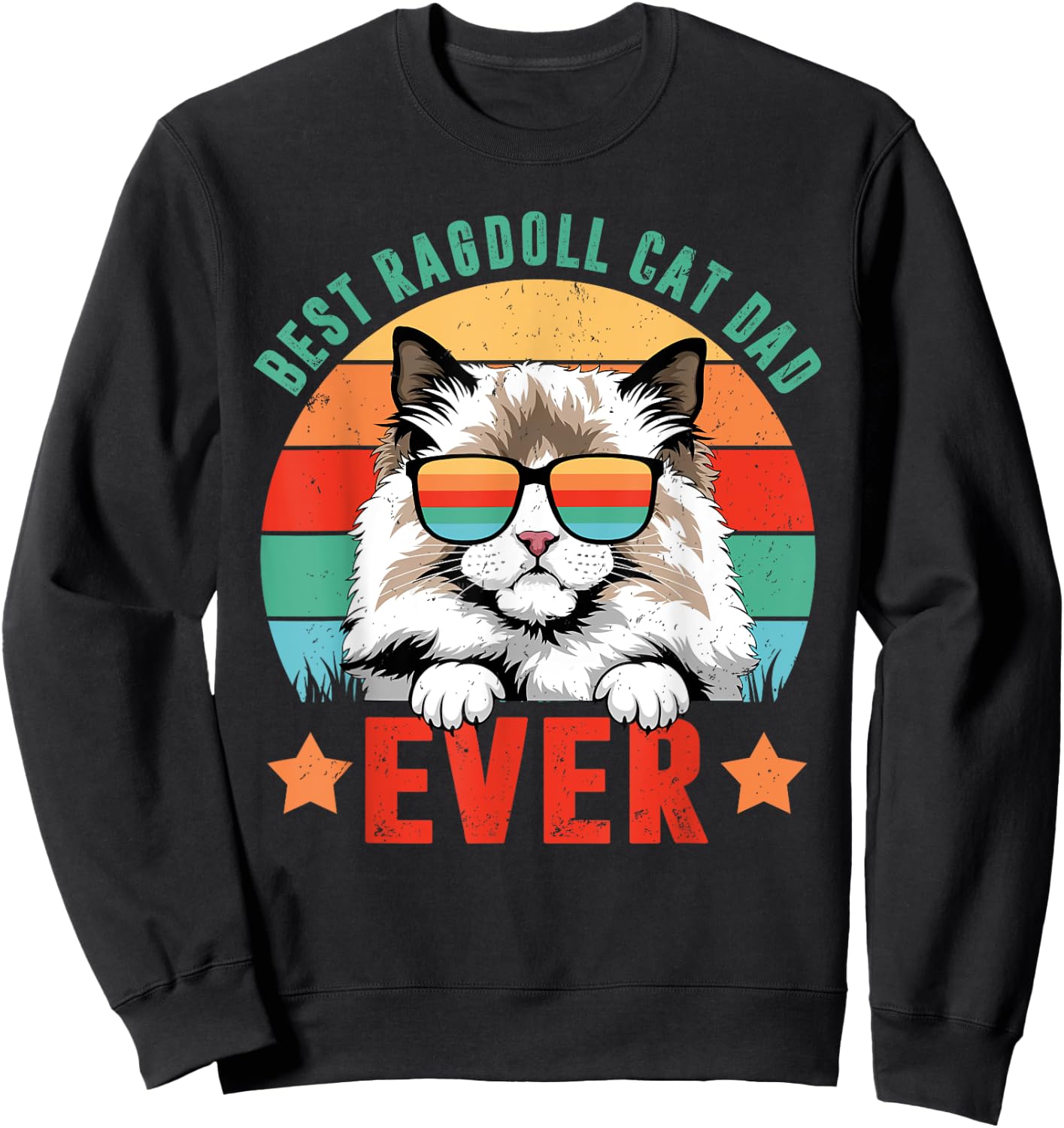 Retro Vintage Best Ragdoll Cat Ever Daddy Fathers Day Sweatshirt - Sweatshirt | Black