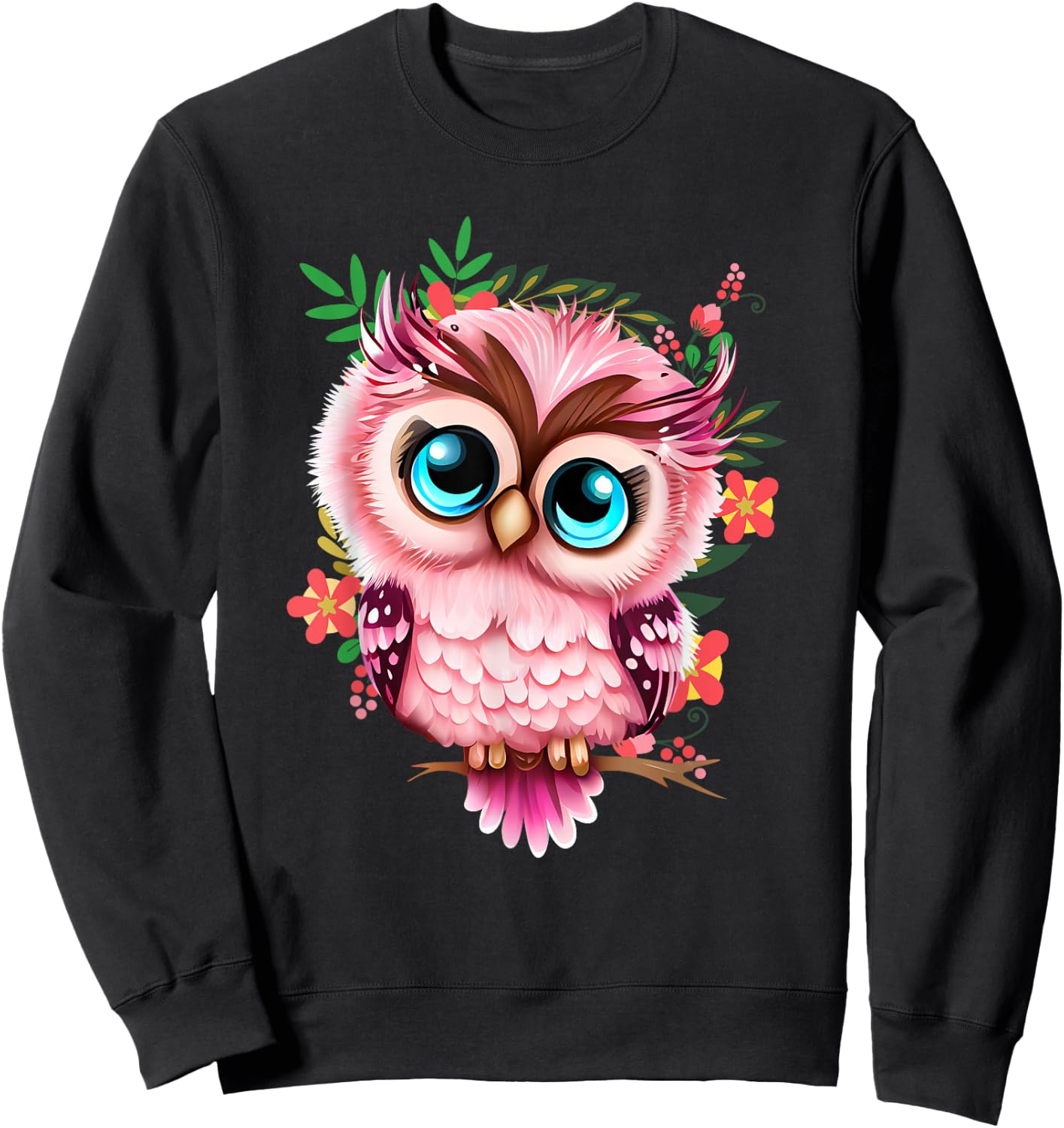 Cute Pink Owl - Girl who Loves Owls Nature and Birds Sweatshirt - Sweatshirt | Black