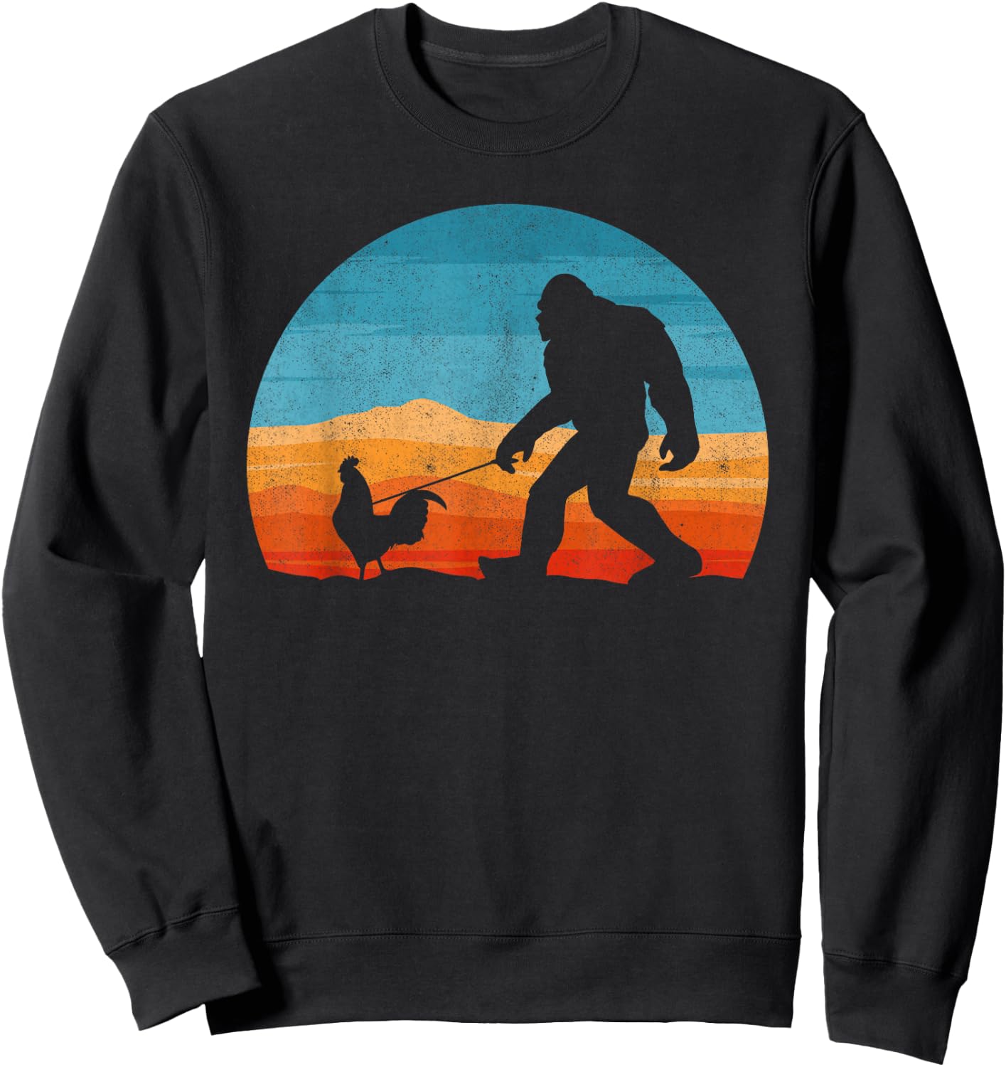 Bigfoot Walking Rooster Sasquatch Chicken Lover Sweatshirt - Sweatshirt | Black