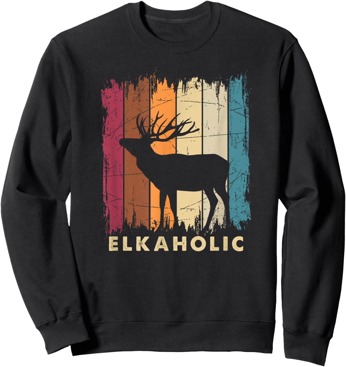 Wildlife Buck Elk Hunting Hunter Deer Silhouette Elkaholic Sweatshirt - Sweatshirt | Black