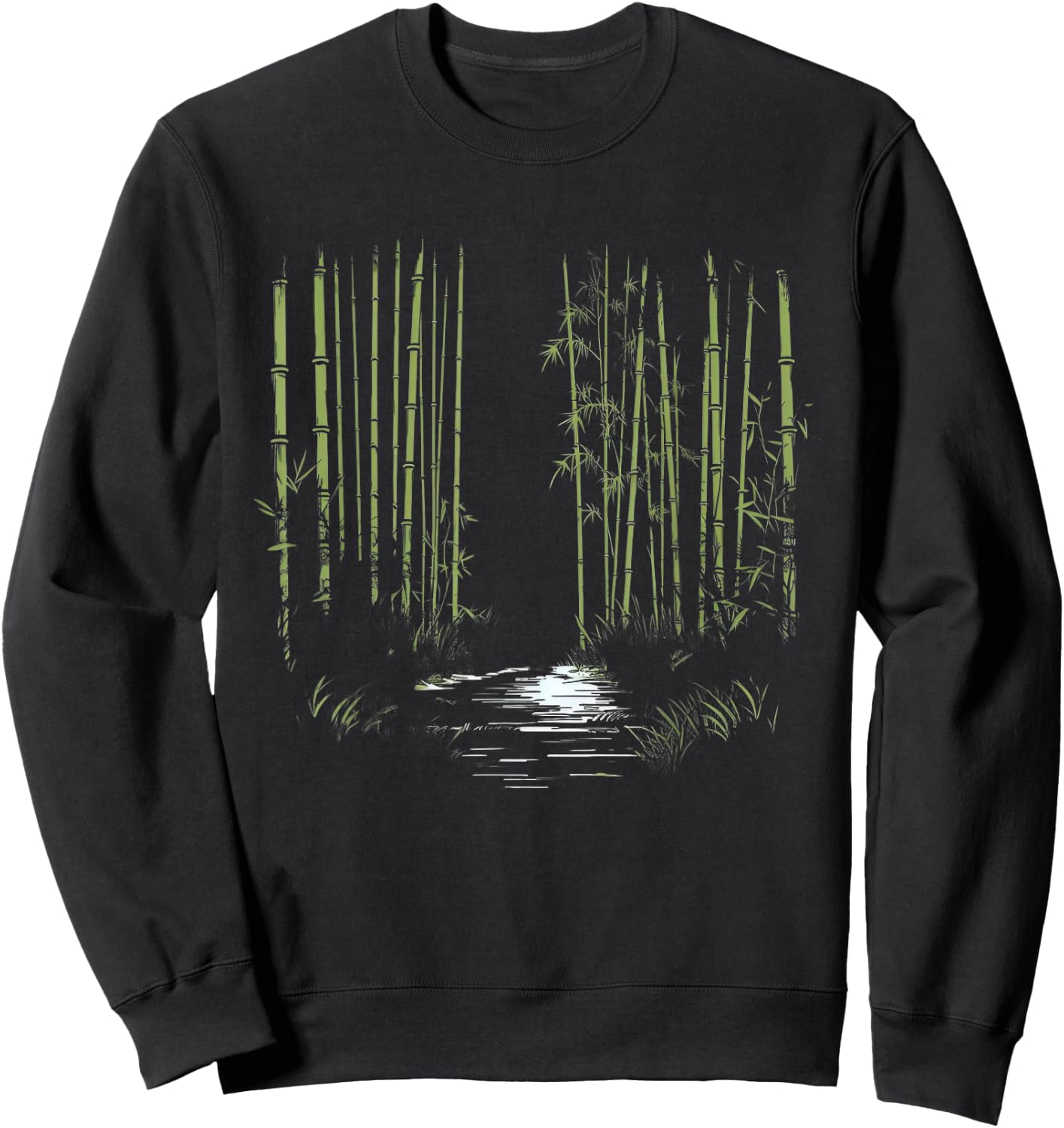 Minimalist Asian Bamboo Forest Line Art Nature Sweatshirt - Sweatshirt | Black
