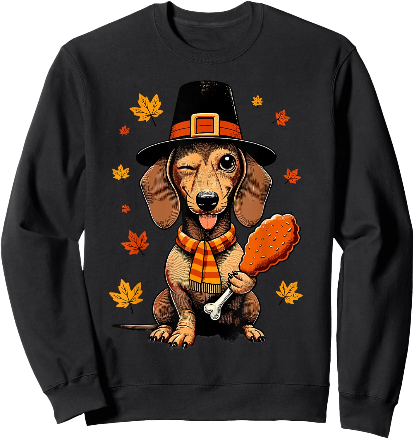 Dachshund Pilgrim Happy Thanksgiving Dog Men Women Girl Boy Sweatshirt - Sweatshirt | Black