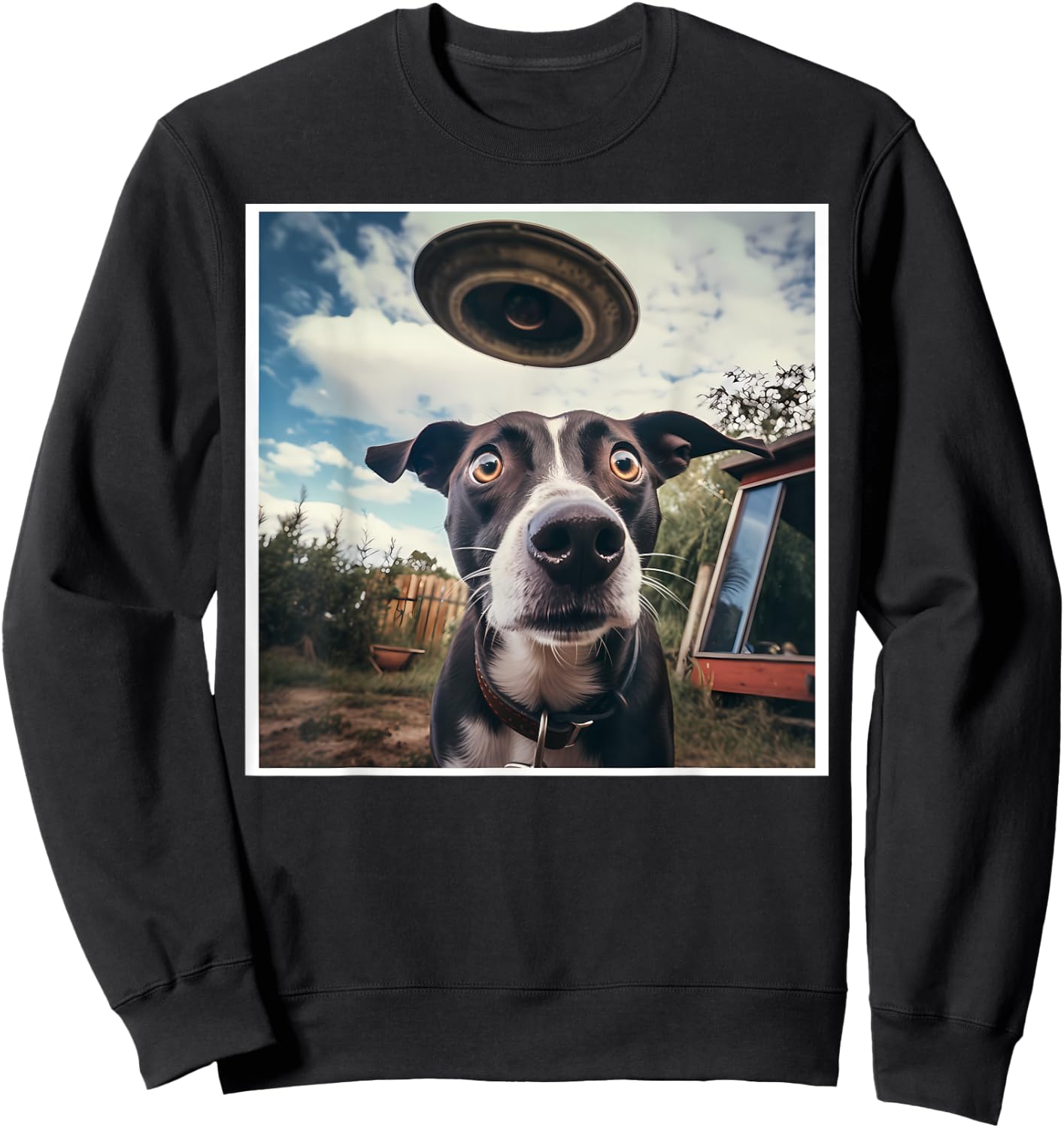 Dog Selfie with UFOs Alien Extraterrestrial UFO Believer Sweatshirt - Sweatshirt | Black