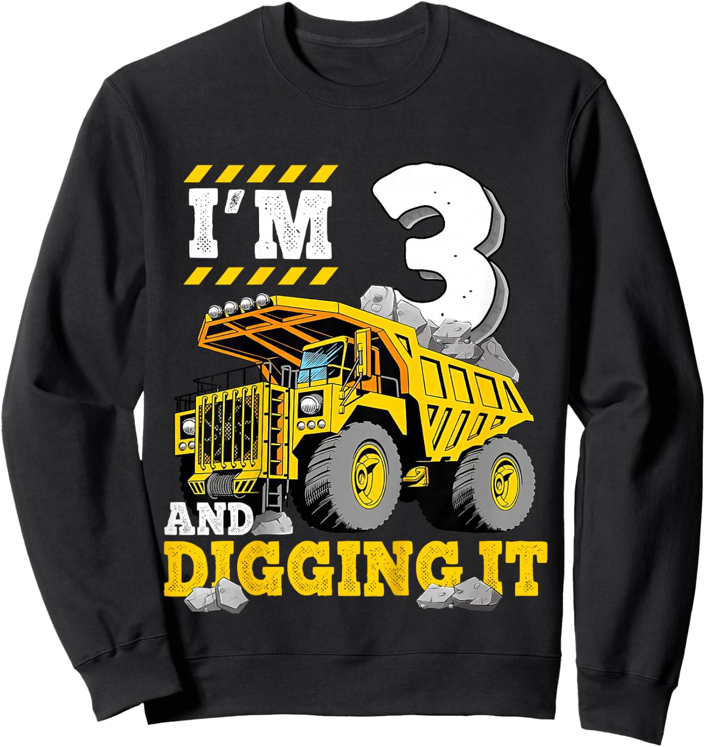 Kids Three 3rd Birthday Construction Truck 3yr Boy 3 Years Old Sweatshirt - Sweatshirt | Black