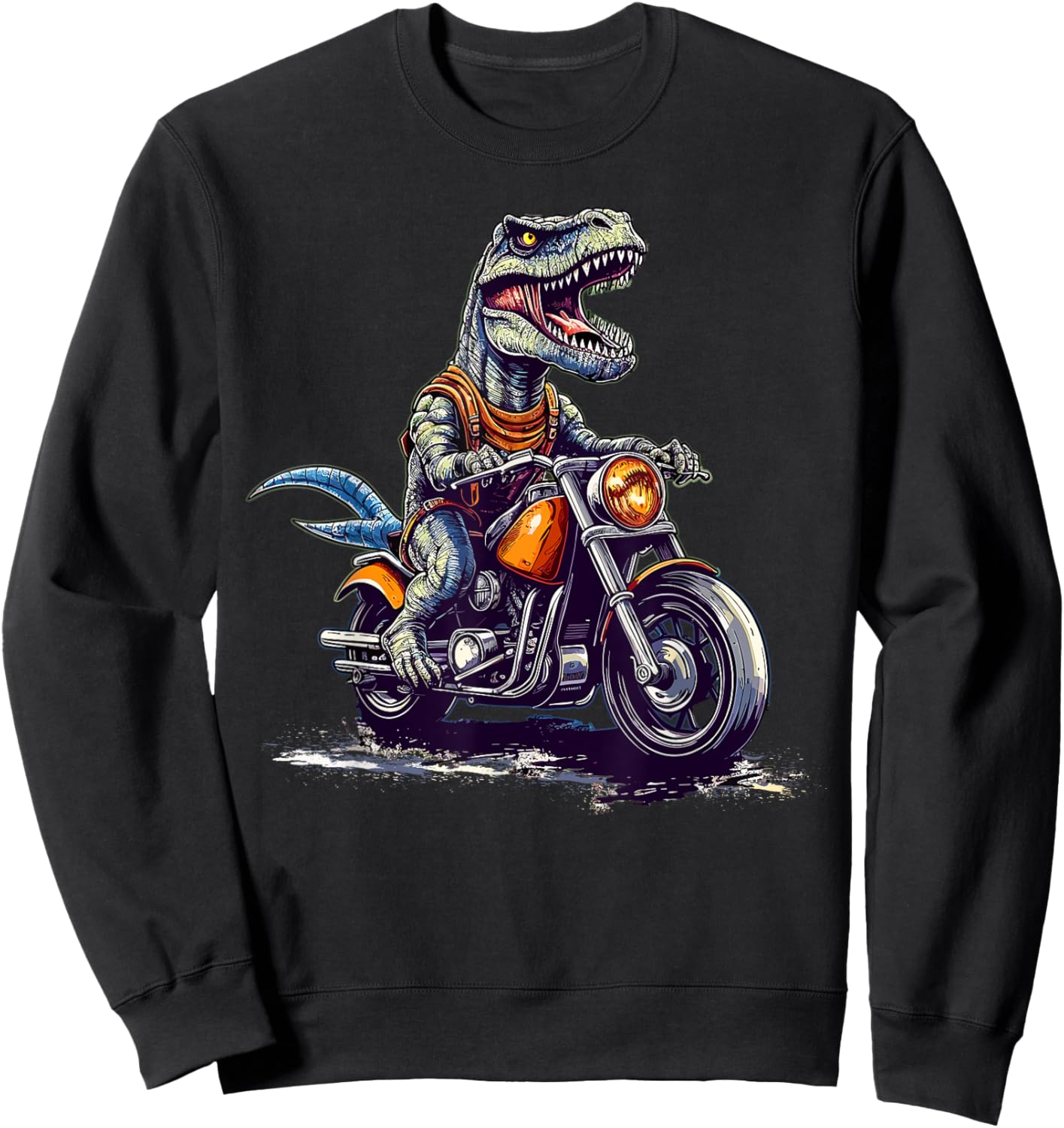T Rex Riding Motor Bike Funny Dinosaur On Motorcycle Sweatshirt - Sweatshirt | Black