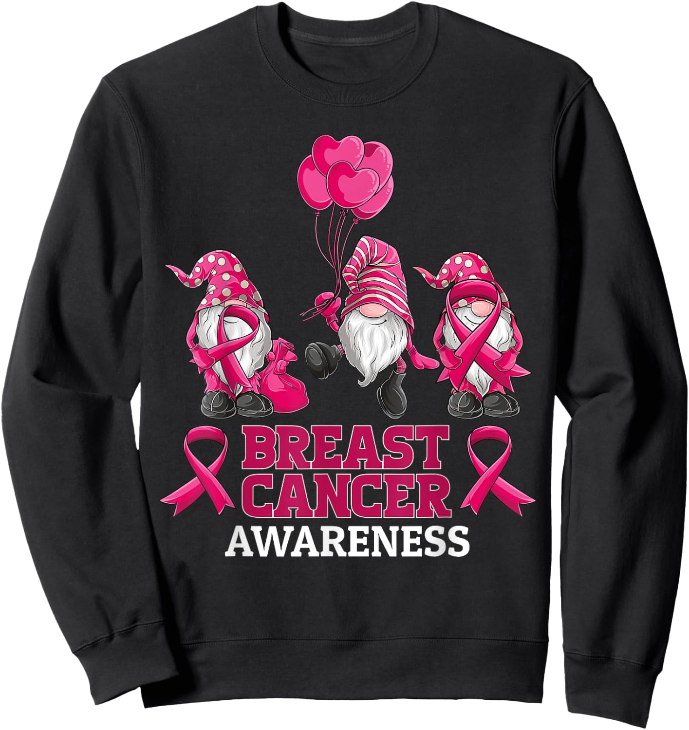 gnomes Breast Cancer Awareness Pink Ribbon women girls Sweatshirt - Sweatshirt | Black