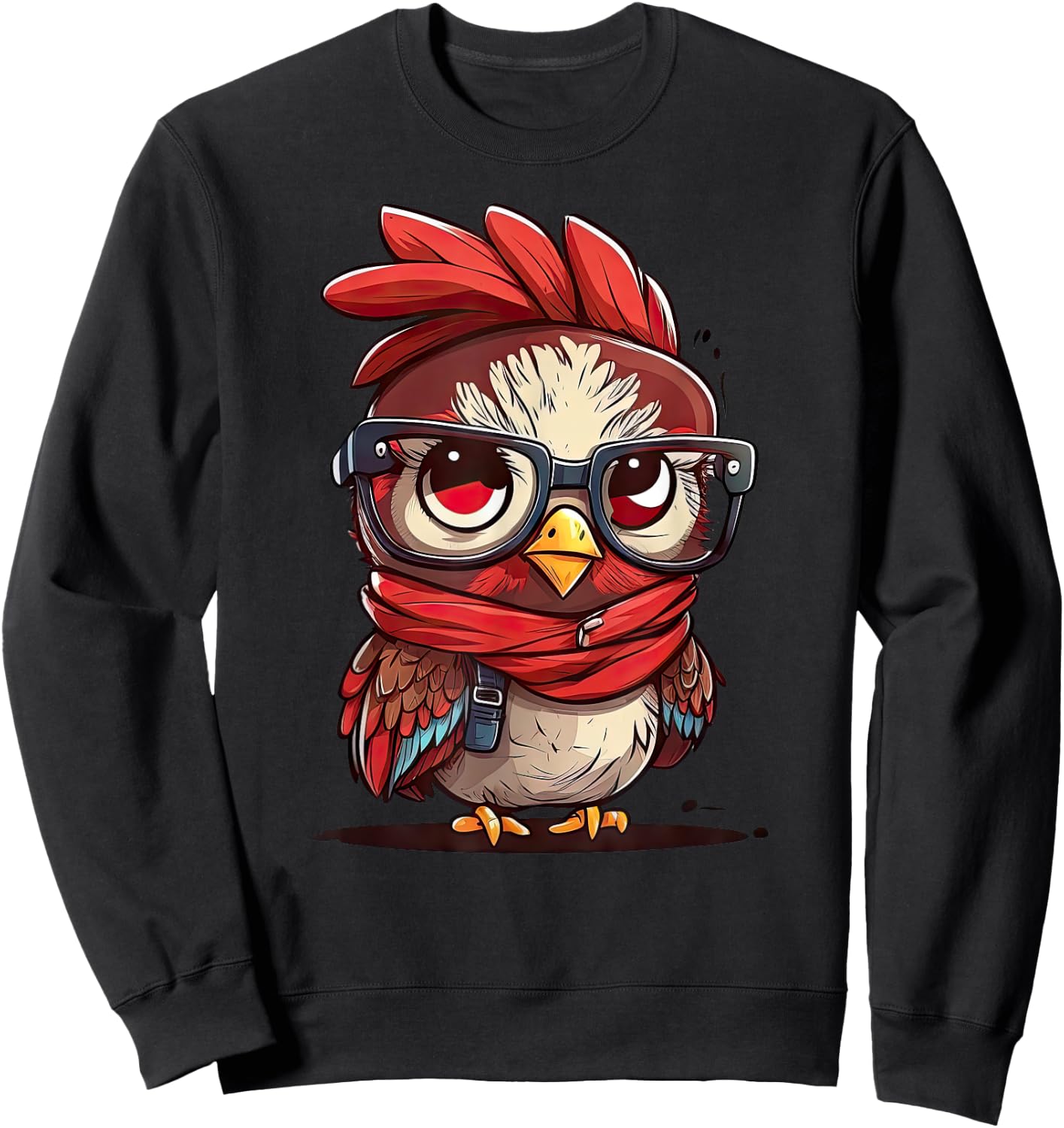 Cute Chicken With Bandana Headband and Glasses Women Girl Sweatshirt - Sweatshirt | Black