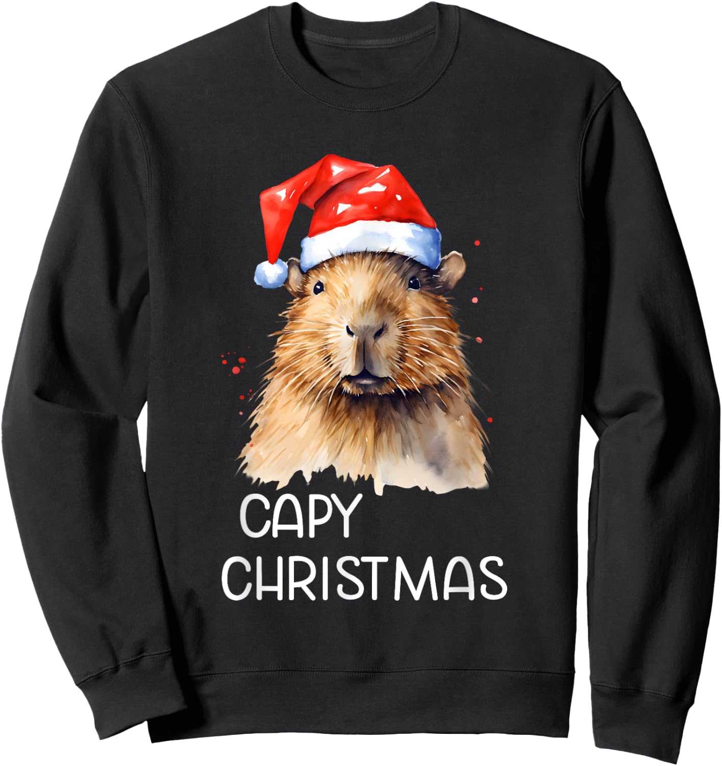 Capybara Capy Christmas Xmas Santa Hat Pajama Rodent Animal Sweatshirt - Sweatshirt | Black