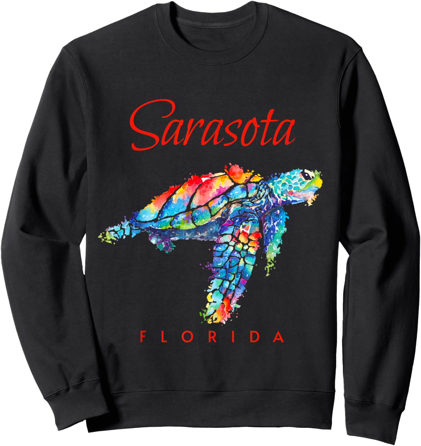 Sarasota Florida Watercolor Sea Turtle Sweatshirt - Sweatshirt | Black