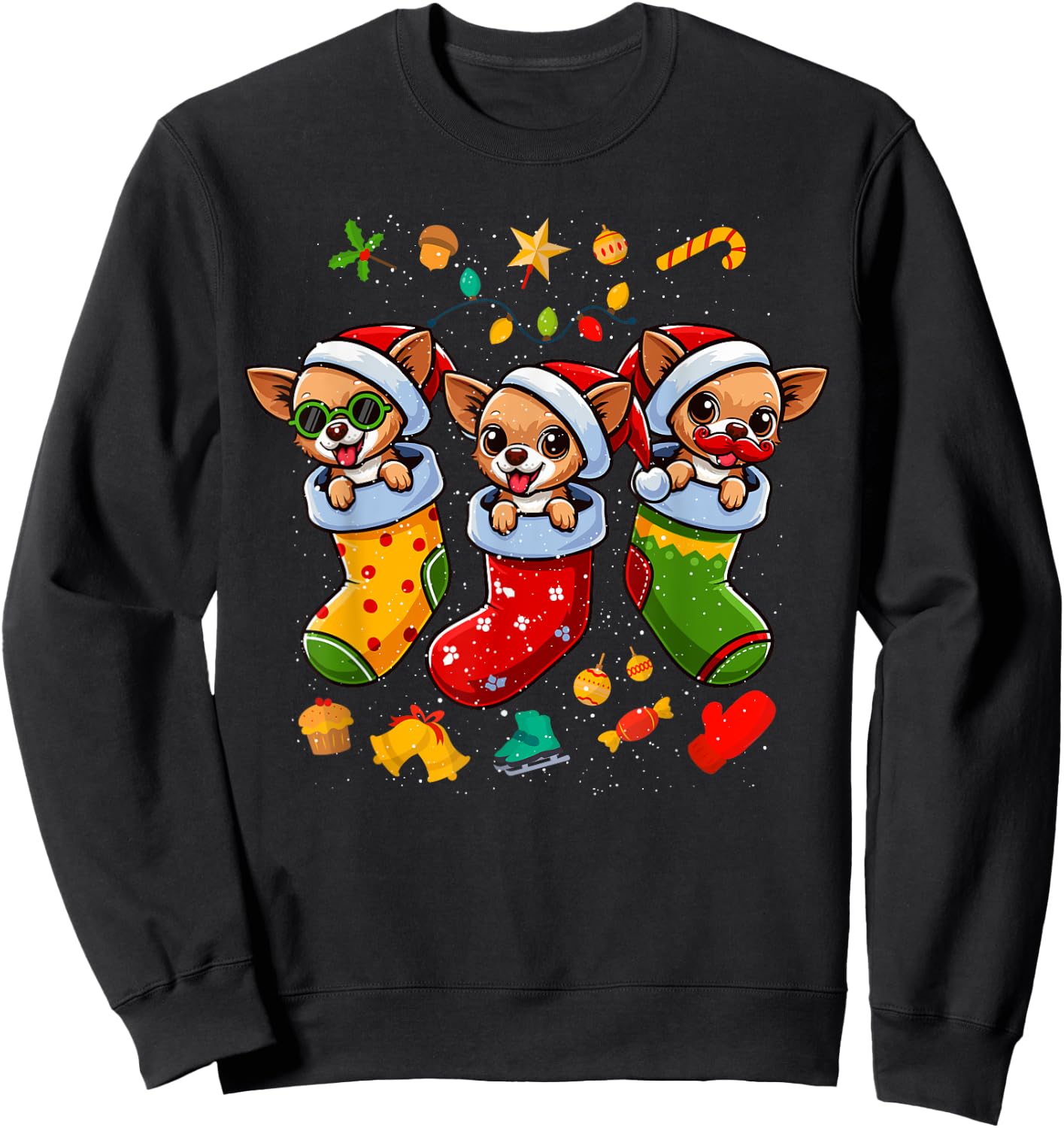 Chihuahua Santa Claus Christmas Stocking Dog X-Mas Dogs Sweatshirt - Sweatshirt | Black