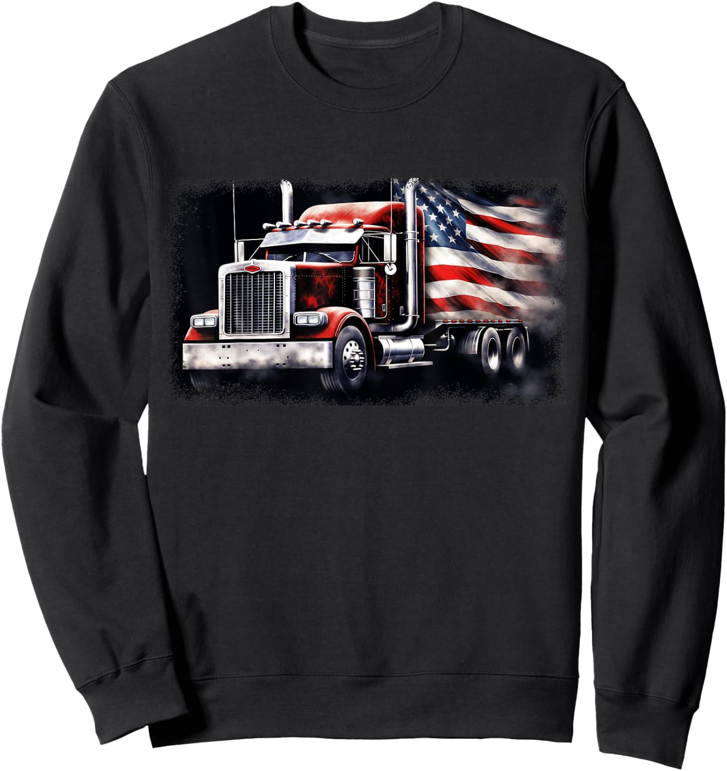 US American Flag Semi Truck Driver Trucker Sweatshirt - Sweatshirt | Black
