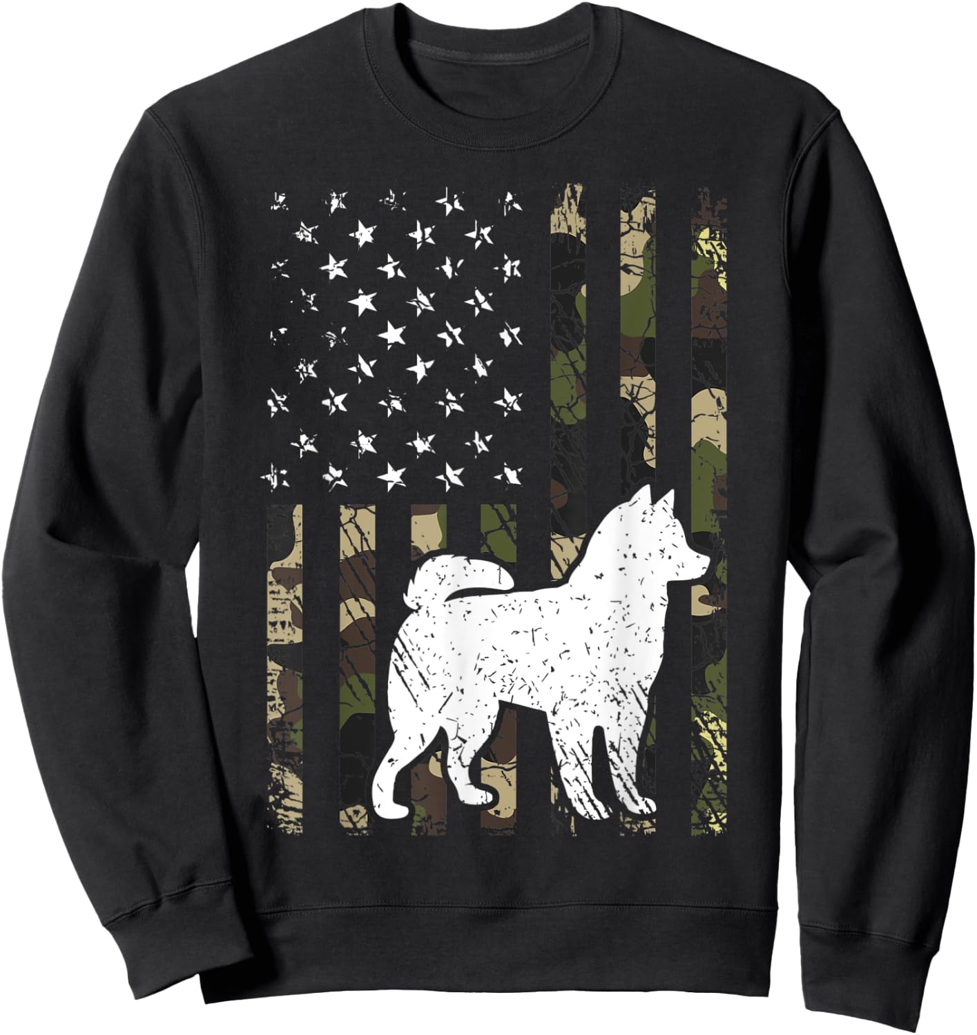Alaskan Klee Kai Dog Dad Mom Camouflage USA Flag Women Kids Sweatshirt - Sweatshirt | Black