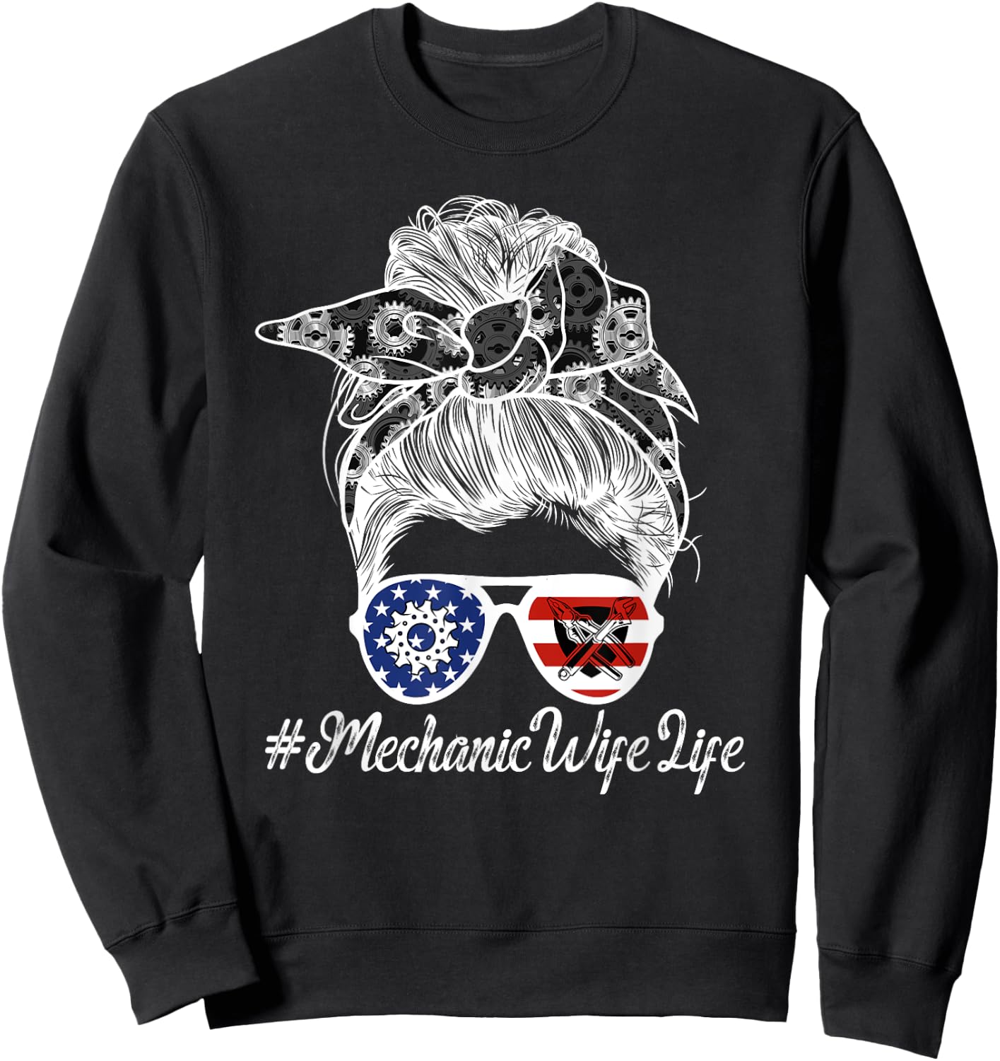 Mechanic Wife Life Wife Of A Mechanic Messy Bun Sweatshirt - Sweatshirt | Black