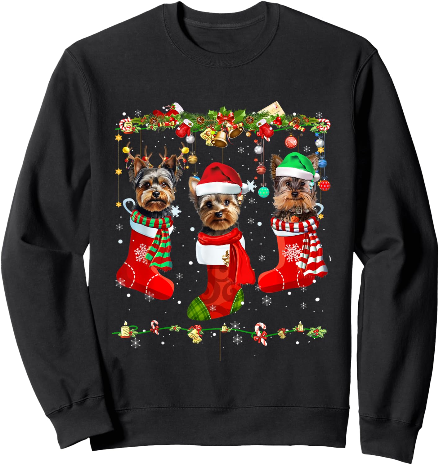 Yorkie Christmas Shirt Stocking Dog Lover Xmas Men Women Kids Sweatshirt - Sweatshirt | Black