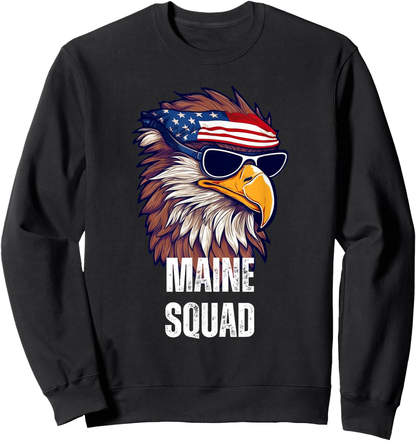 Maine Squad - Retro Bald Eagle American Flag Bandana Sweatshirt - Sweatshirt | Black