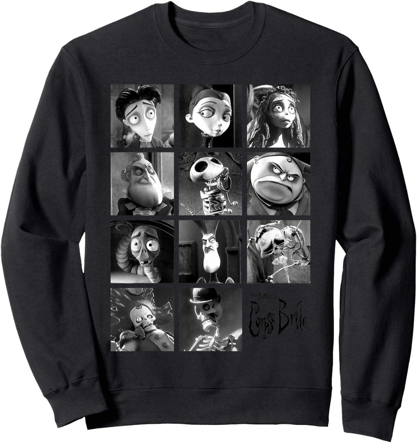 Corpse Bride Character Grid Black and White Photos Movie Sweatshirt - Sweatshirt | Black
