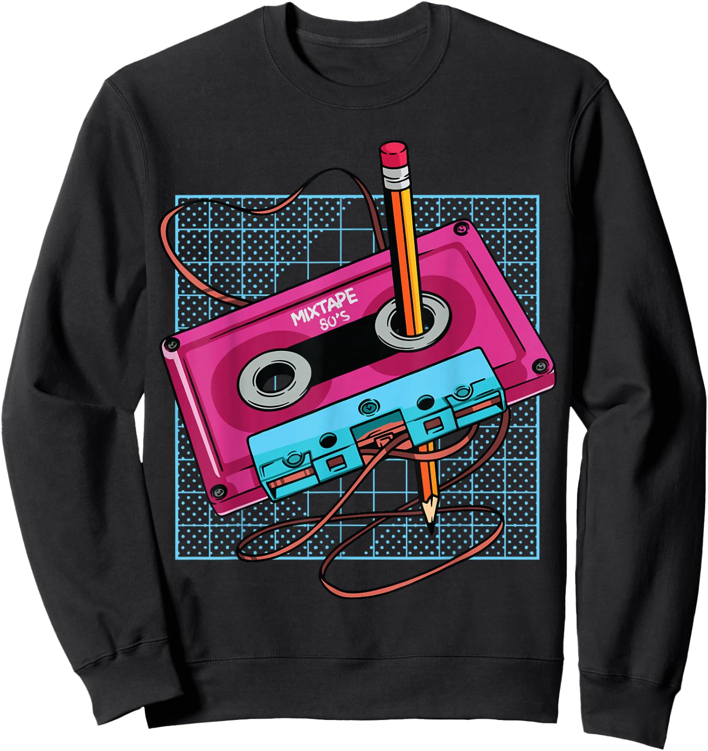 Vintage Cassette Tape Pencil 70s 80s 90s Music Mixtape Retro Sweatshirt - Sweatshirt | Black