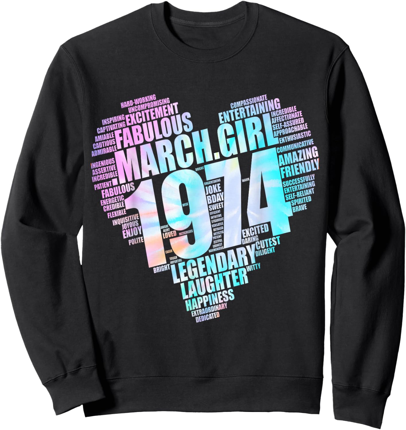MARCH GIRL 1974 Awesome Fabulous Fifties Heart 51st Birthday Sweatshirt - Sweatshirt | Black
