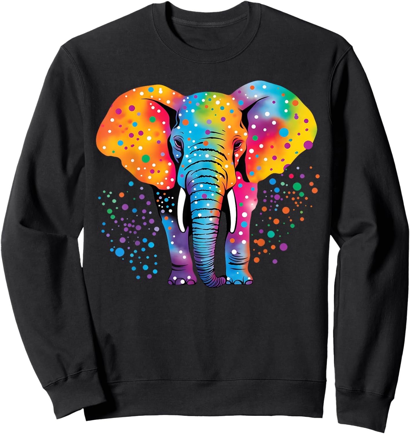 Colorful Elephant Polka Dot Rainbow Elephant Sweatshirt - Sweatshirt | Black