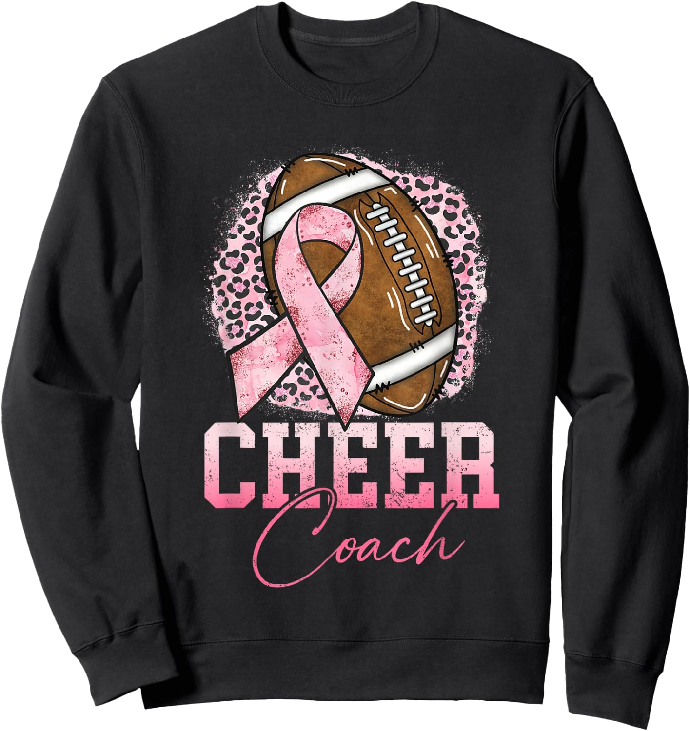 Football Cheer Coach Pink Ribbon Breast Cancer Awareness Sweatshirt - Sweatshirt | Black