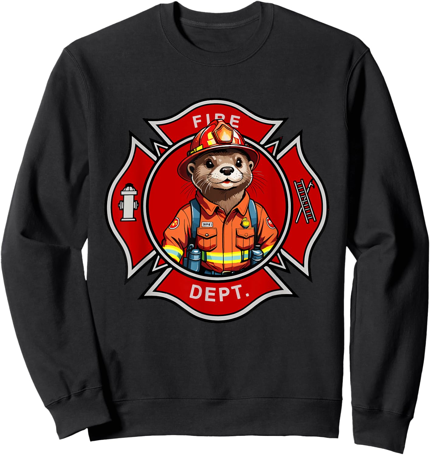 World's Best Firefighter Otter Patriotic Dad Department Sweatshirt - Sweatshirt | Black