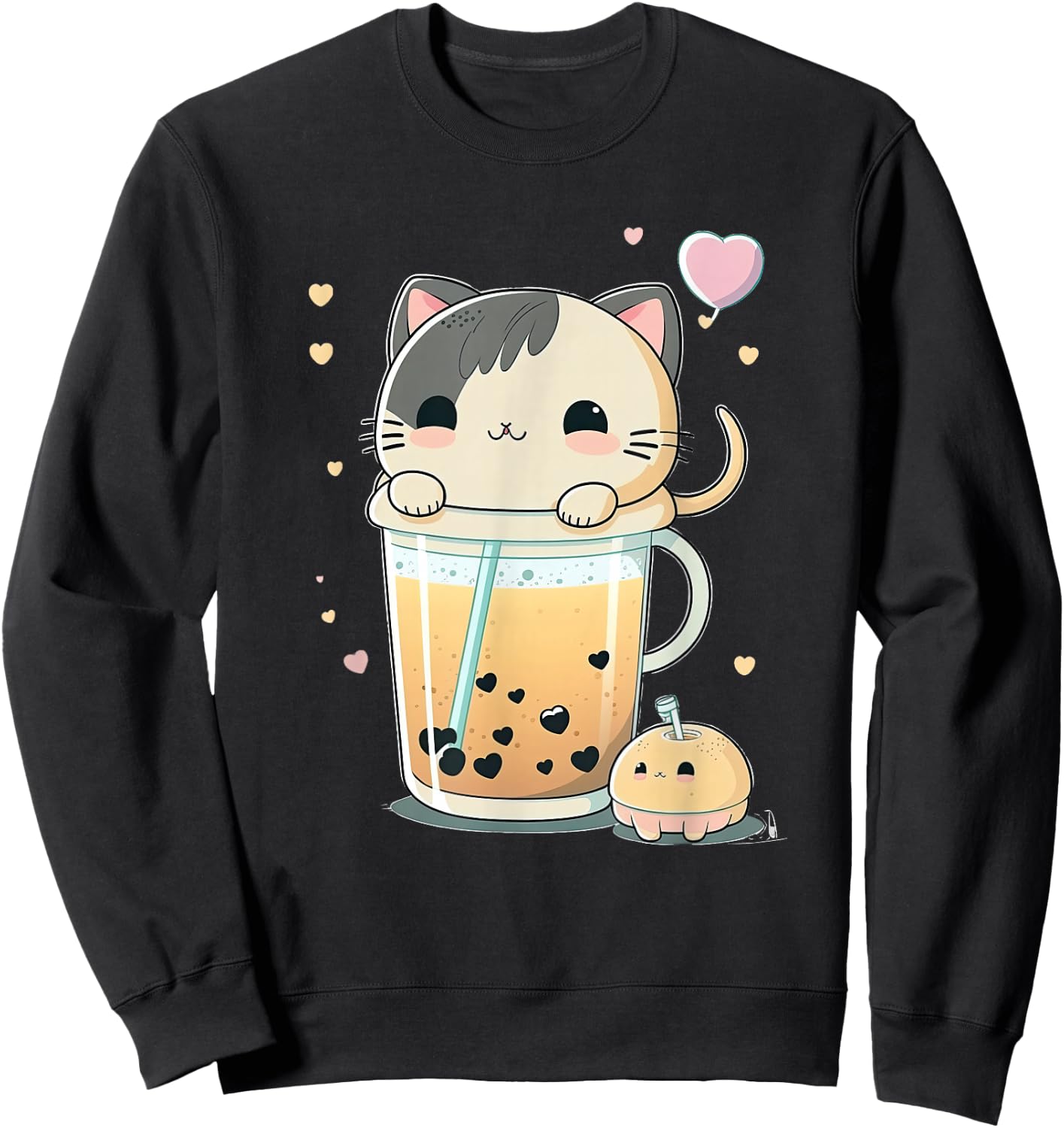 Cat Boba Tea Kawaii Kitty Bubble Tea Anime Sweatshirt - Sweatshirt | Black