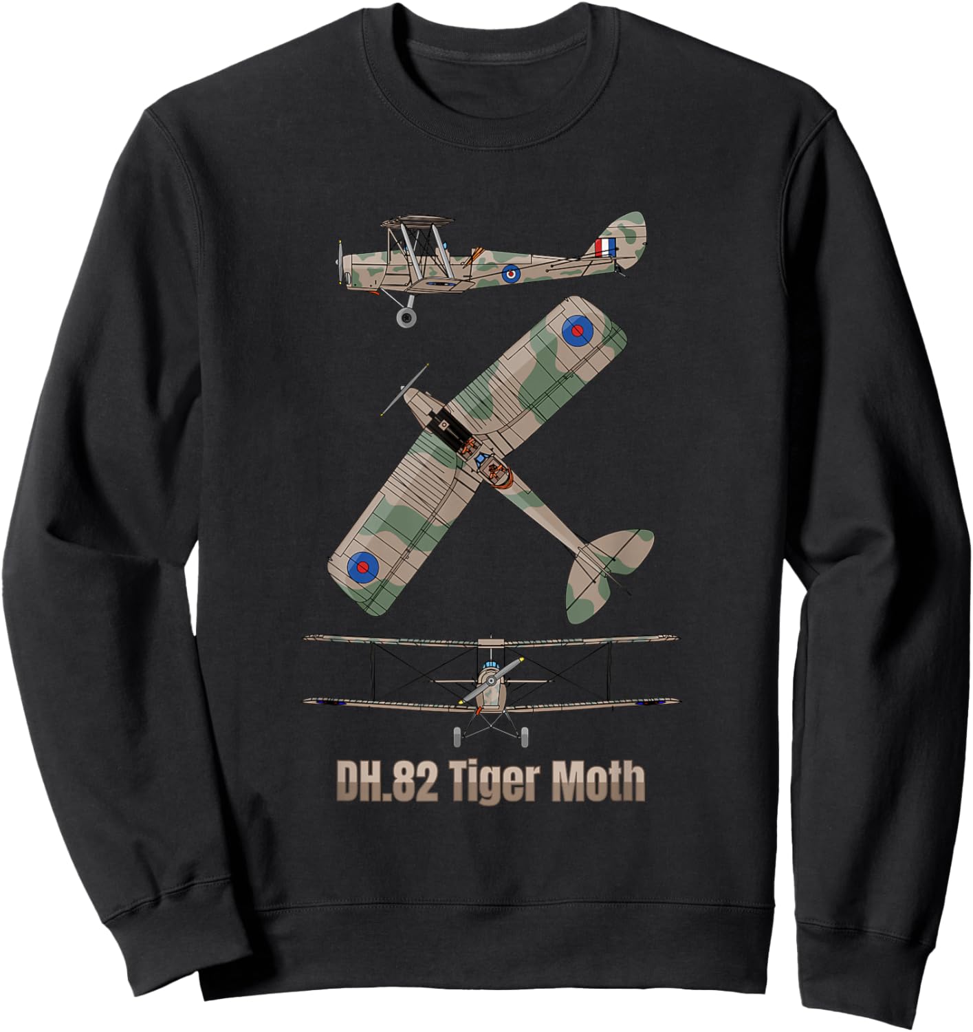 DH 82 Tiger Moth British Biplane Diagram Sweatshirt - Sweatshirt | Black