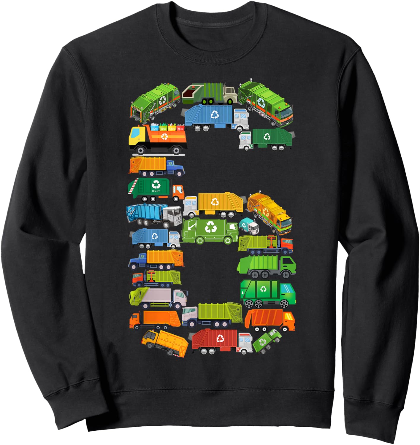 Fun Garbage Truck 6th Birthday Party Six 6 Year Old Boy Kids Sweatshirt - Sweatshirt | Black