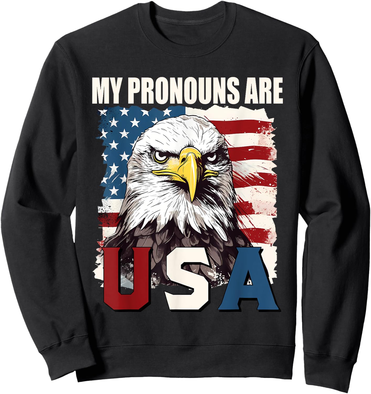 My Pronouns Are USA American Flag Patriotic Eagle Graphic Men Sweatshirt - Sweatshirt | Black