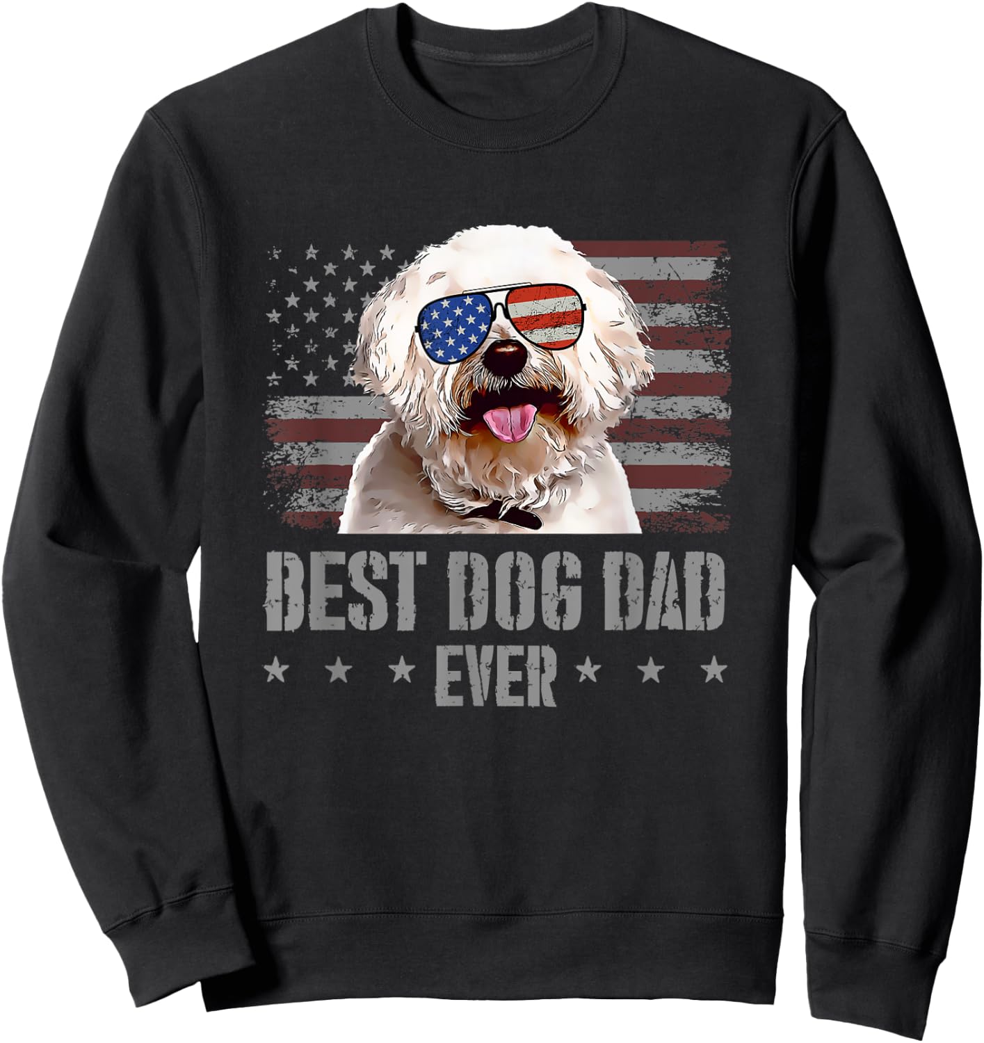 Bichons Frise Best Dog Dad Ever Retro USA American Flag Sweatshirt - Sweatshirt | Black