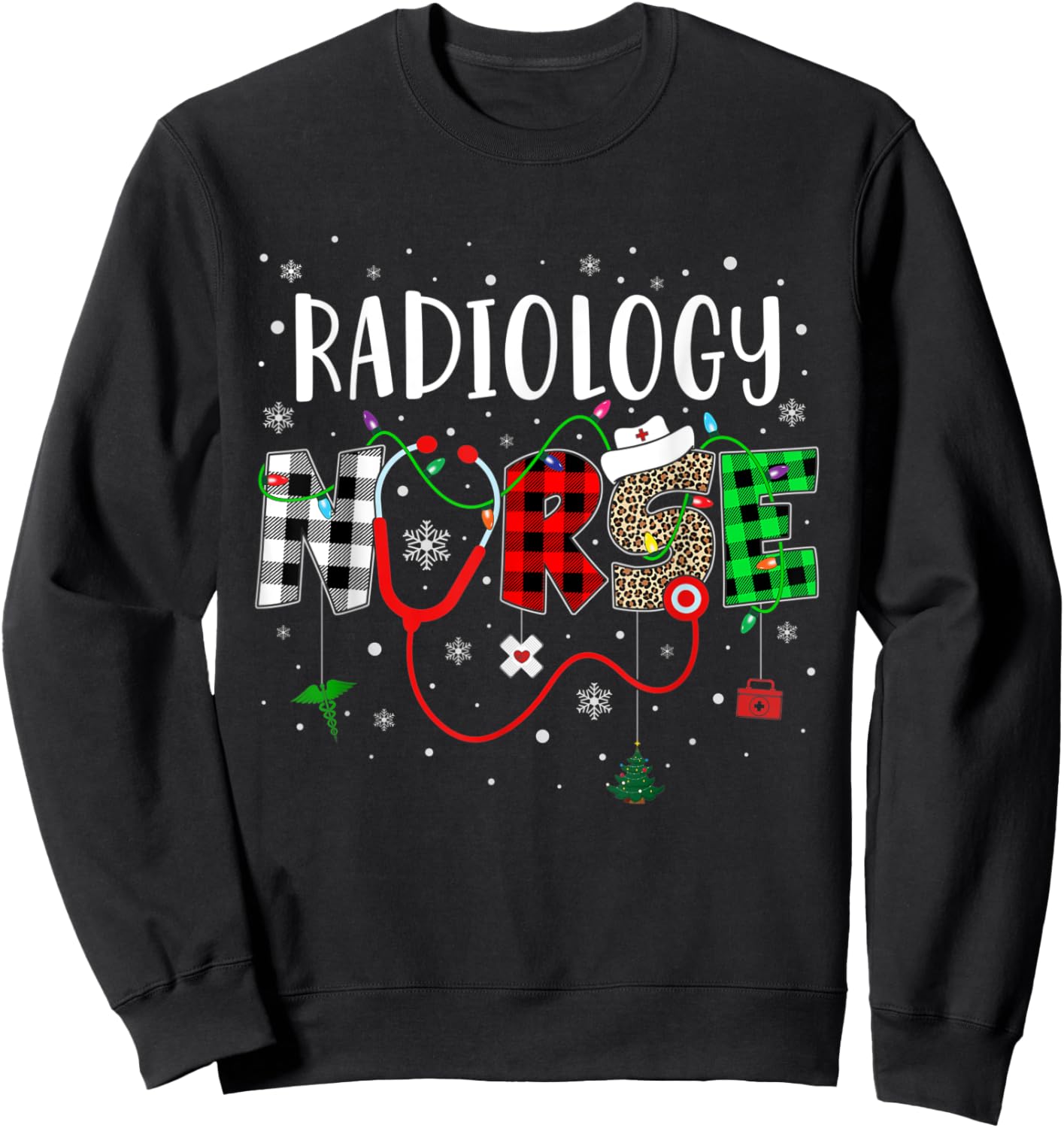 Radiology Nurse Leopard Red Buffalo Plaid Christmas Nurse Sweatshirt - Sweatshirt | Black