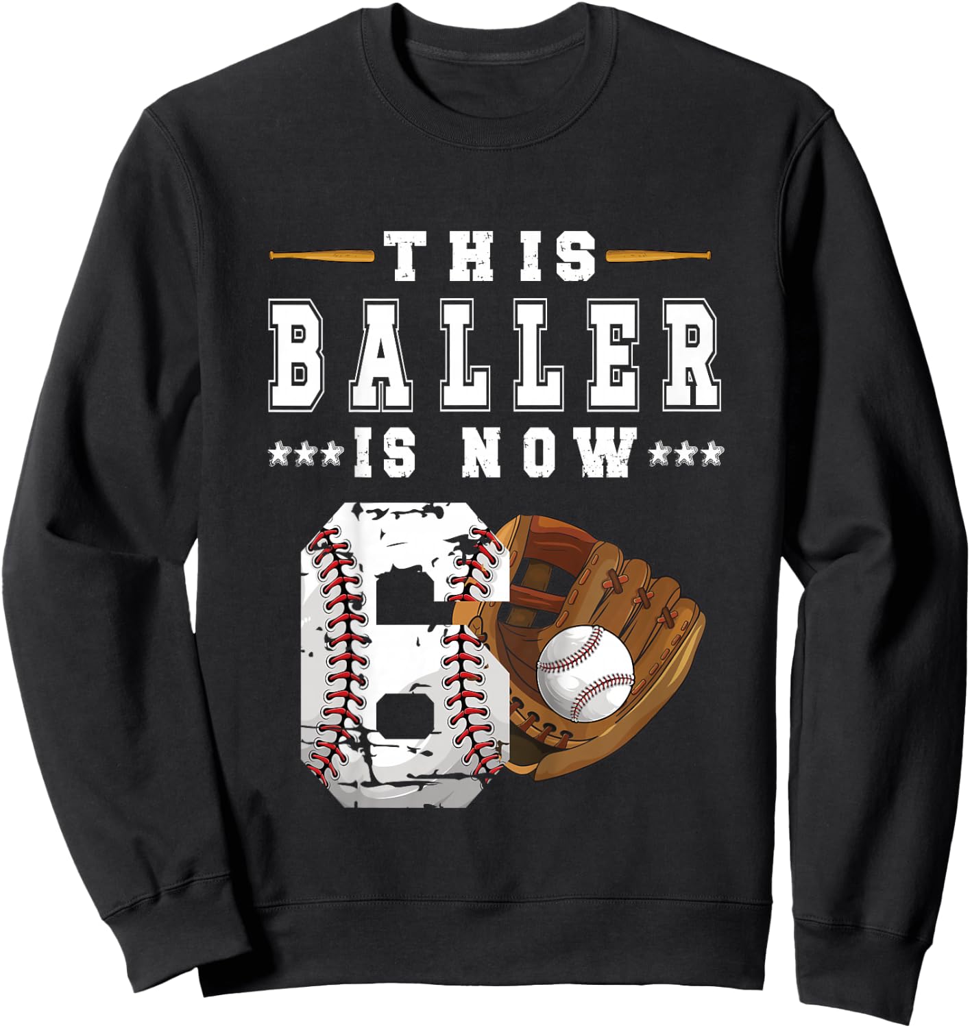Kids 6th Birthday Baseball Boy Six Year Old Baseball Player Sweatshirt - Sweatshirt | Black