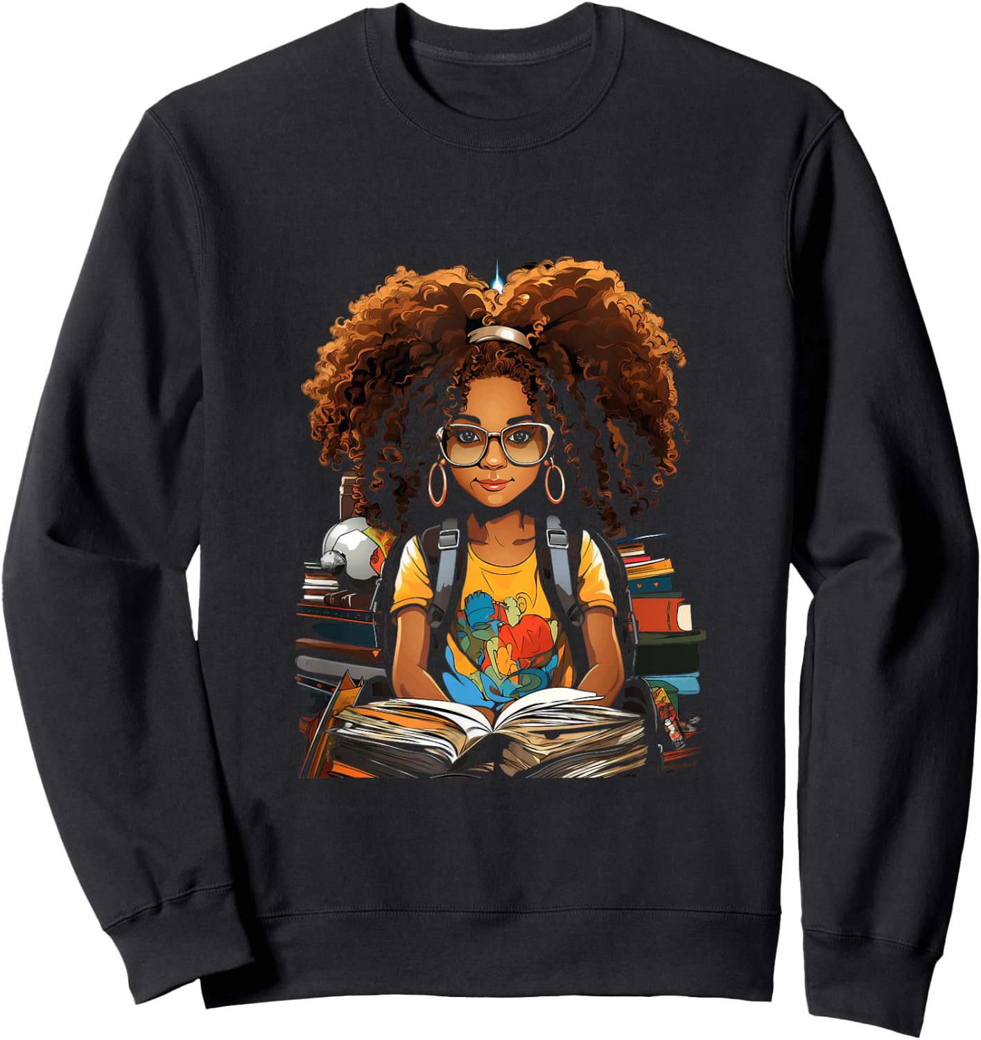 Back to School Afro African American Children Girls Book Reading Sweatshirt - Sweatshirt | Black