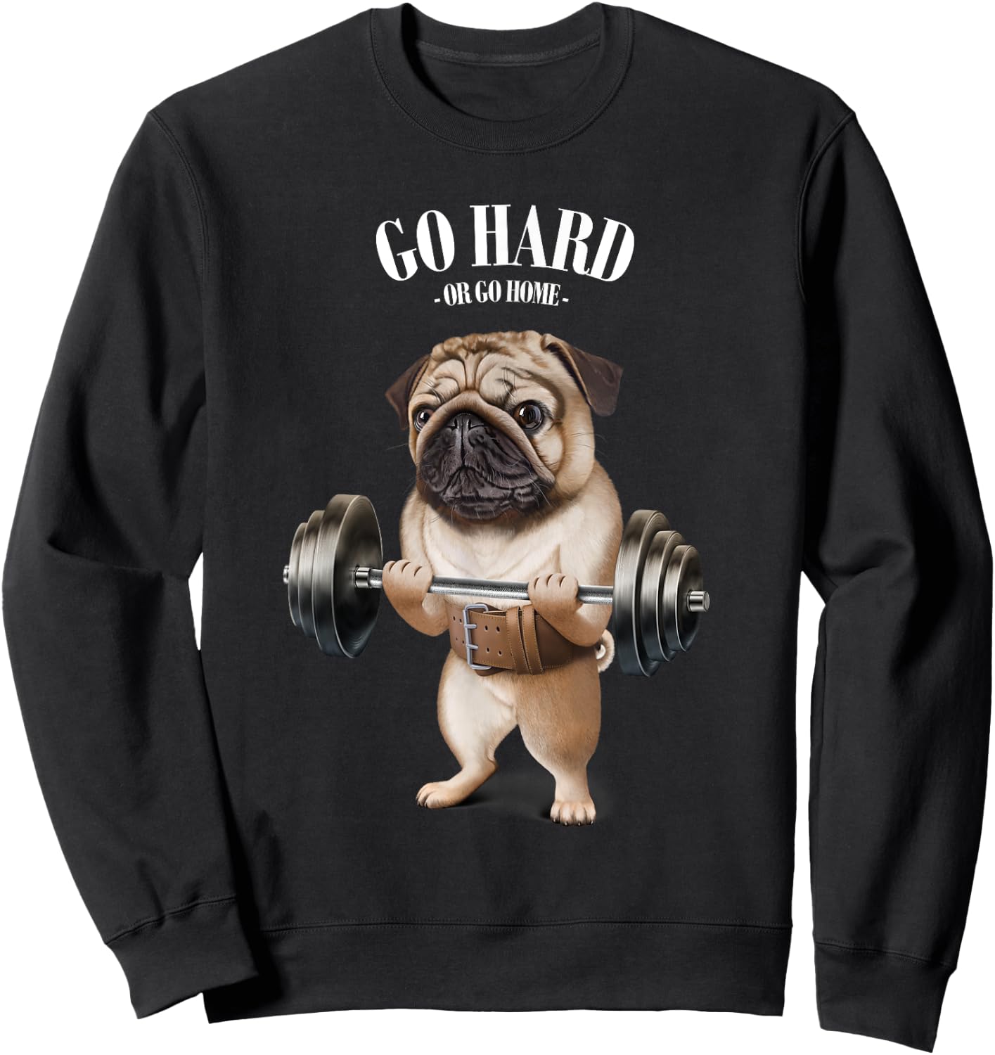 Pug Dog Weightlifting in Fitness Gym Men Women Kids Sweatshirt - Sweatshirt | Black
