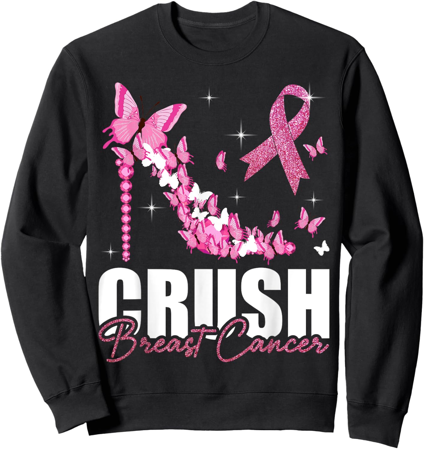 Crush Breast Cancer Ribbon Butterfly Breast Cancer Awareness Sweatshirt - Sweatshirt | Black