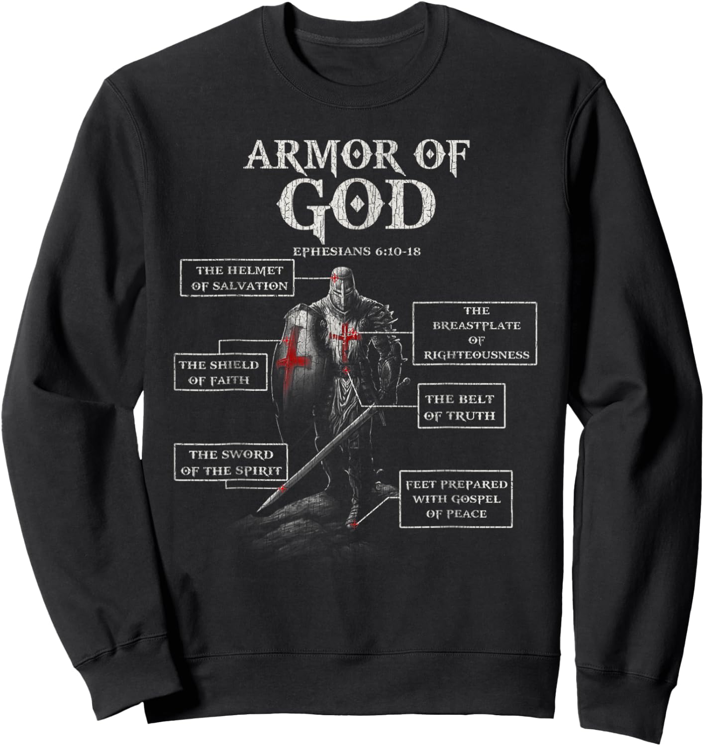 Vintage Armor Of God Bible Verse Cool For Religious Sweatshirt - Sweatshirt | Black