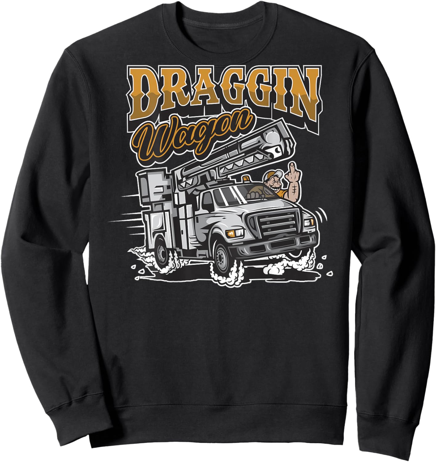 Lineman "Draggin Wagon" Bucket Truck Power Lineman Sweatshirt - Sweatshirt | Black