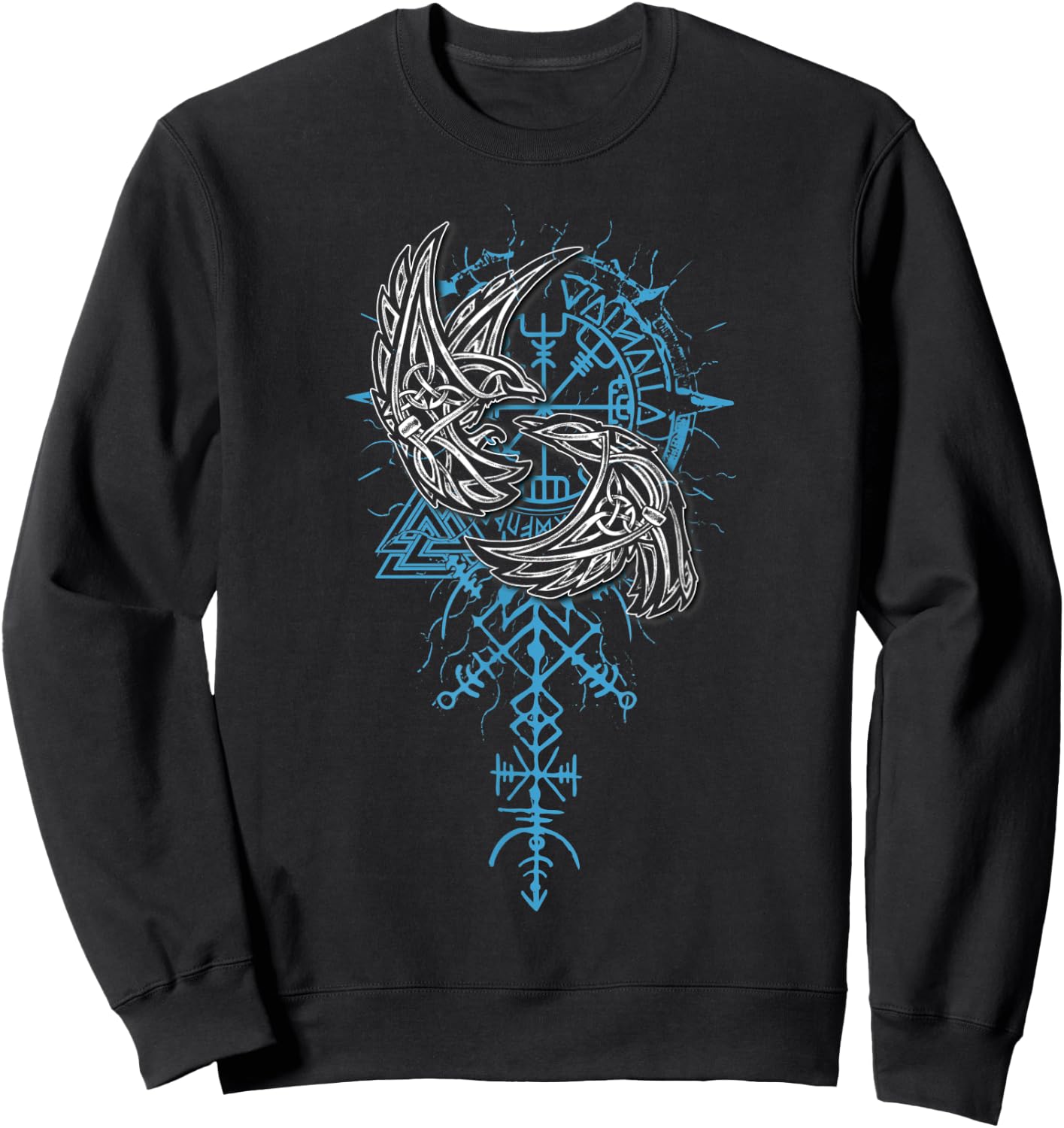 Valhalla Raven Ravens Odin's Runes Norse Compass Viking Sweatshirt - Sweatshirt | Black
