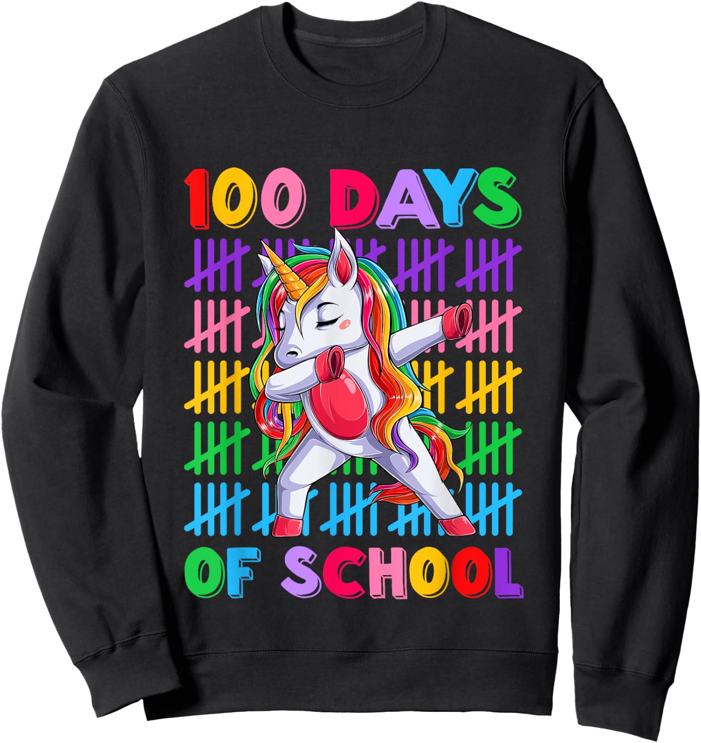 100th Day Teacher Kids Costume Unicorn 100 Days Of School Sweatshirt - Sweatshirt | Black