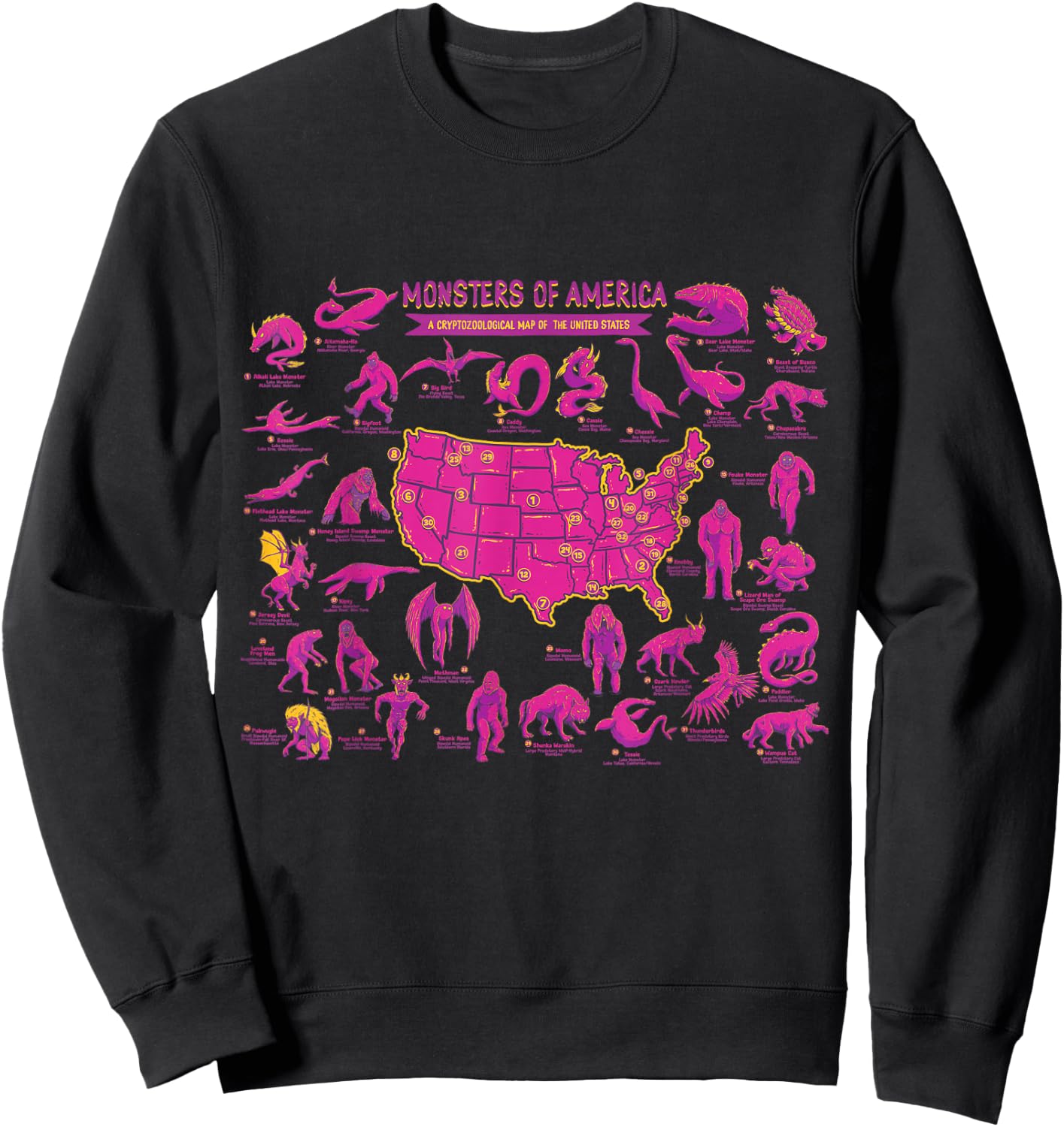 Cryptid Shirt Monster of America Educational Cryptozoology Sweatshirt - Sweatshirt | Black