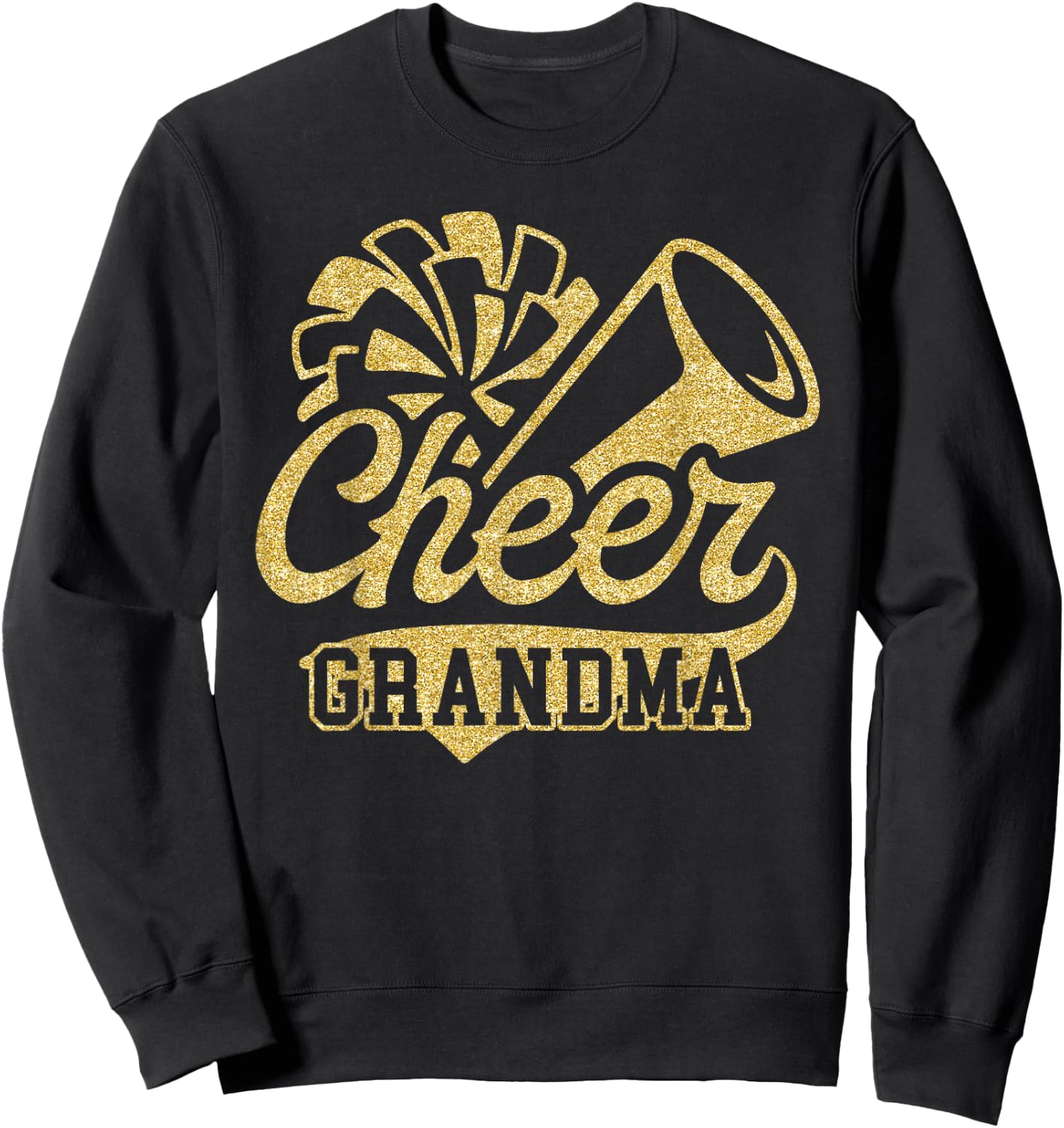 Cheer Grandma Biggest Fan Black Yellow Gold Pom Pom Sweatshirt - Sweatshirt | Black