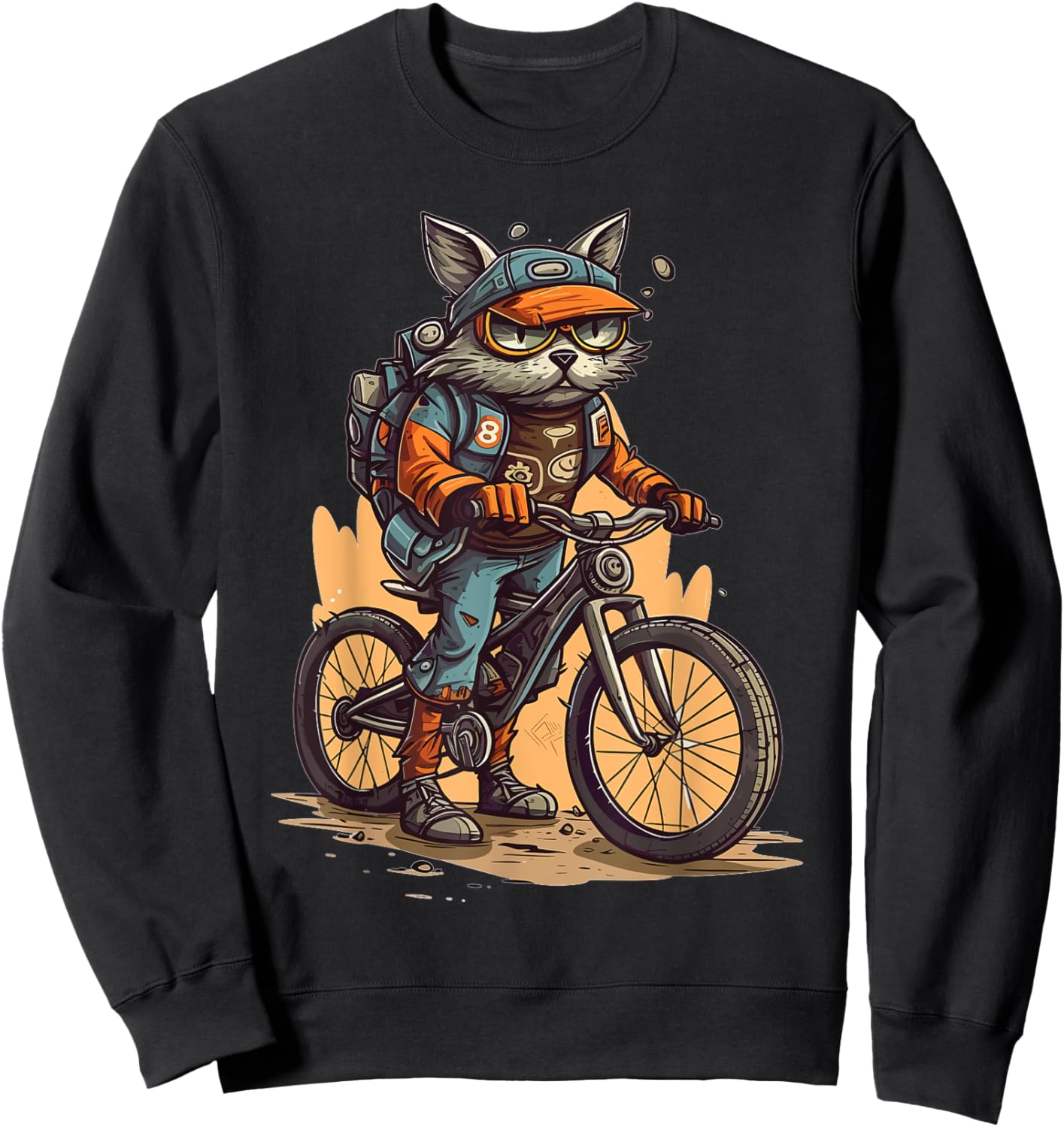 Mountain Biker Cat Cyclist Biking Kitten Sweatshirt - Sweatshirt | Black