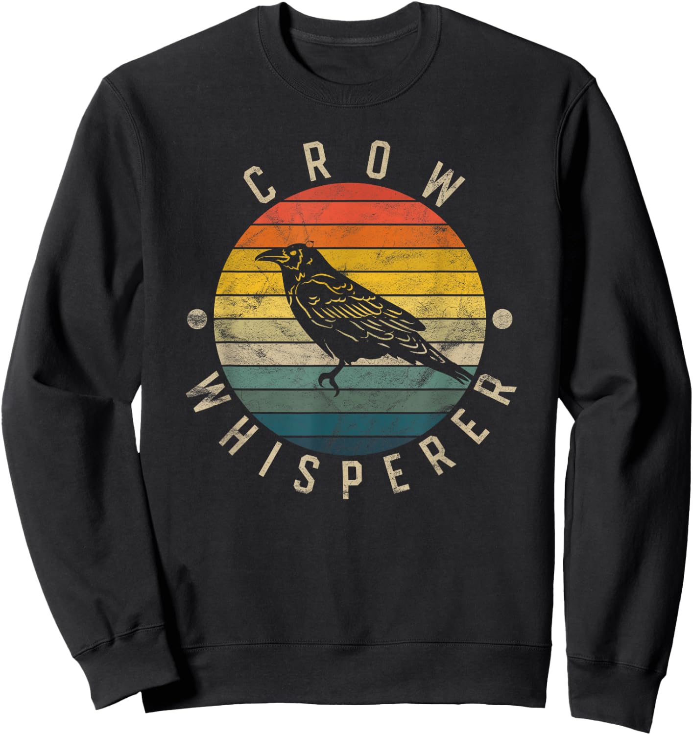 Crow Whisperer Vintage Sunset Cute Raven Sweatshirt - Sweatshirt | Black