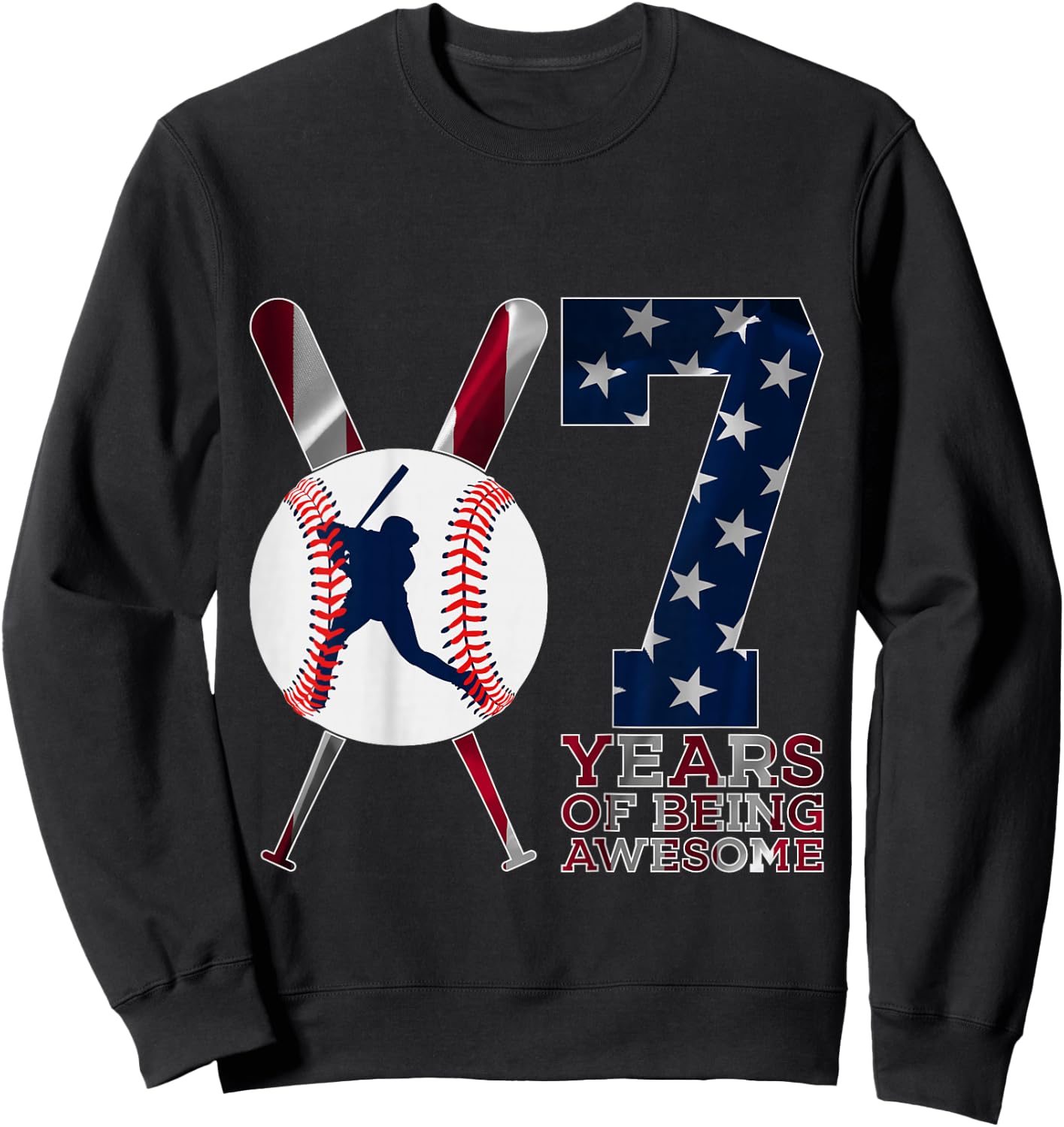 7 Years of Being Awesome Baseball 7th Birthday Sweatshirt - Sweatshirt | Black