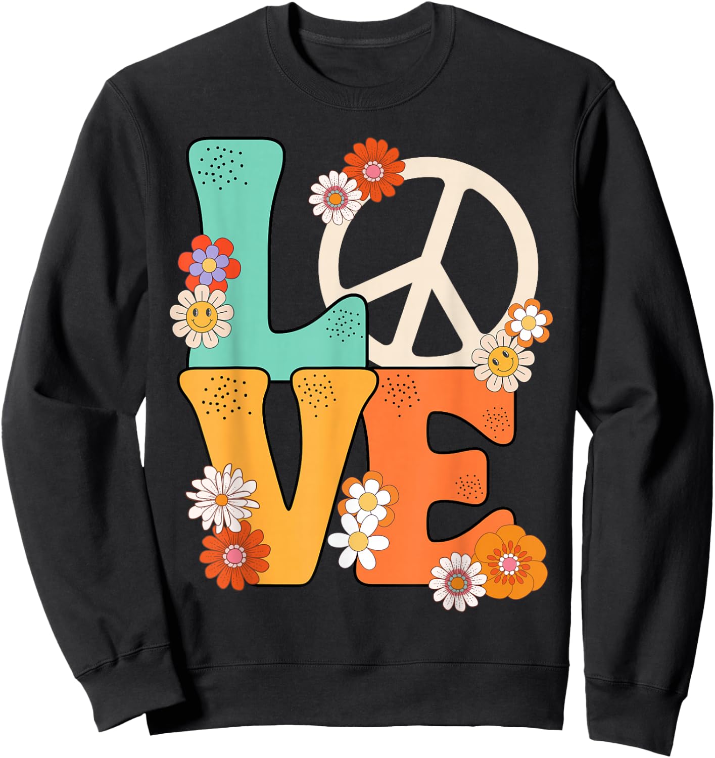 Peace Sign Love 60 s 70 s Shirts 70s Outfits Sweatshirt - Sweatshirt | Black
