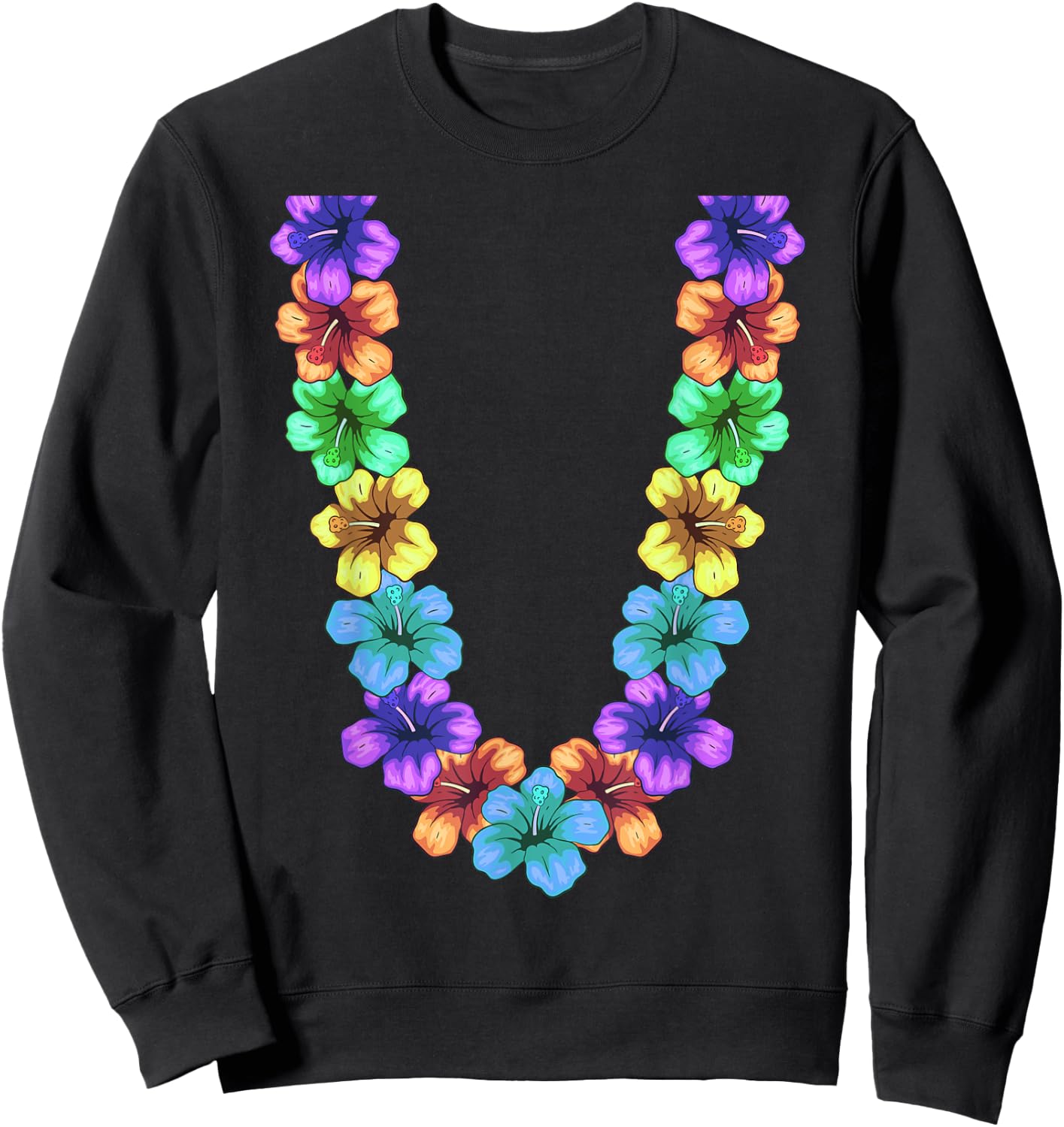 Colorful Hawaiian Flower Chain Tropical Summer Lei Men Women Girls Kids Sweatshirt - Sweatshirt | Black