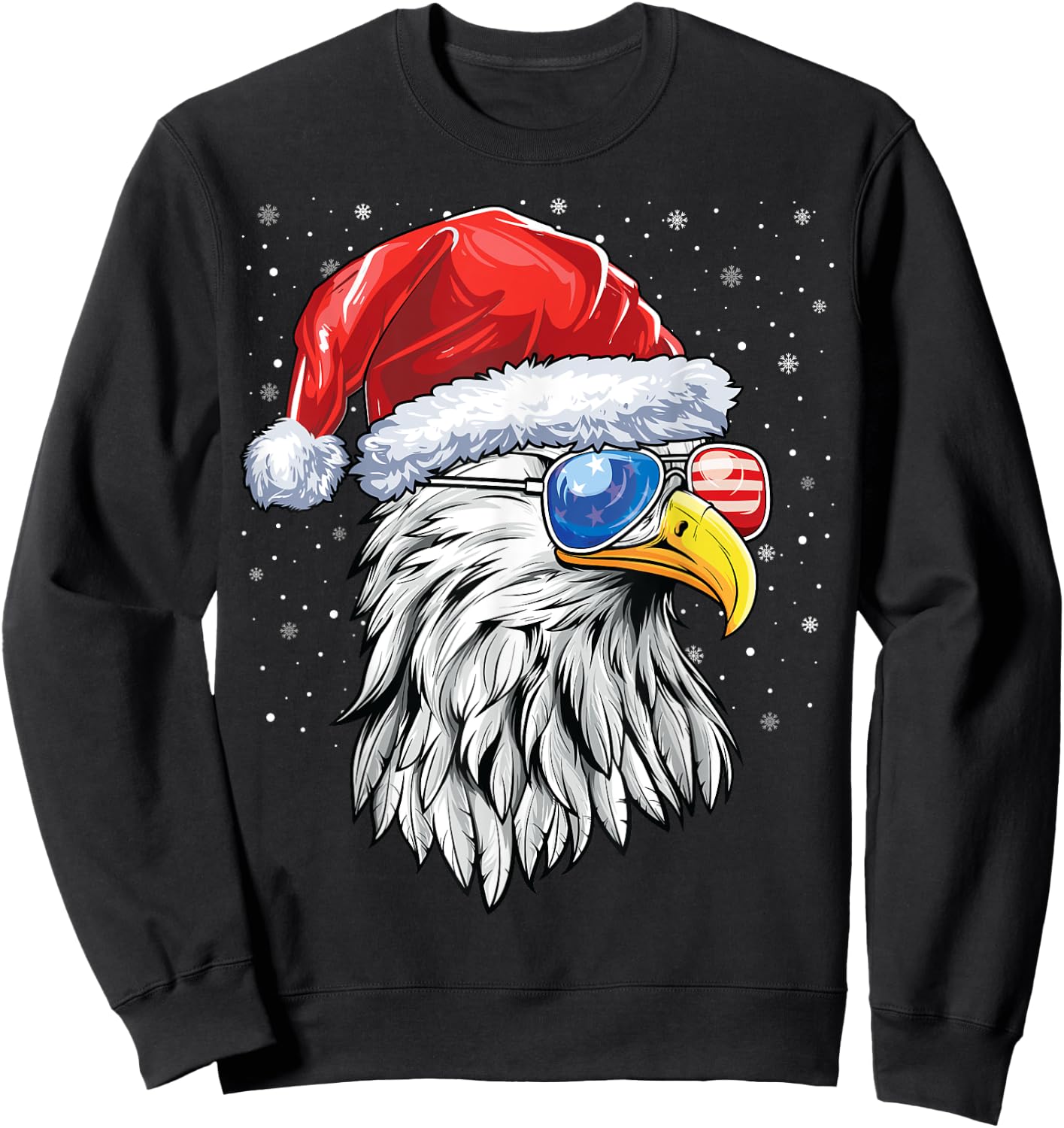 Santa Bald Eagle Shirt Men USA Flag Christmas Patriotic Sweatshirt - Sweatshirt | Black